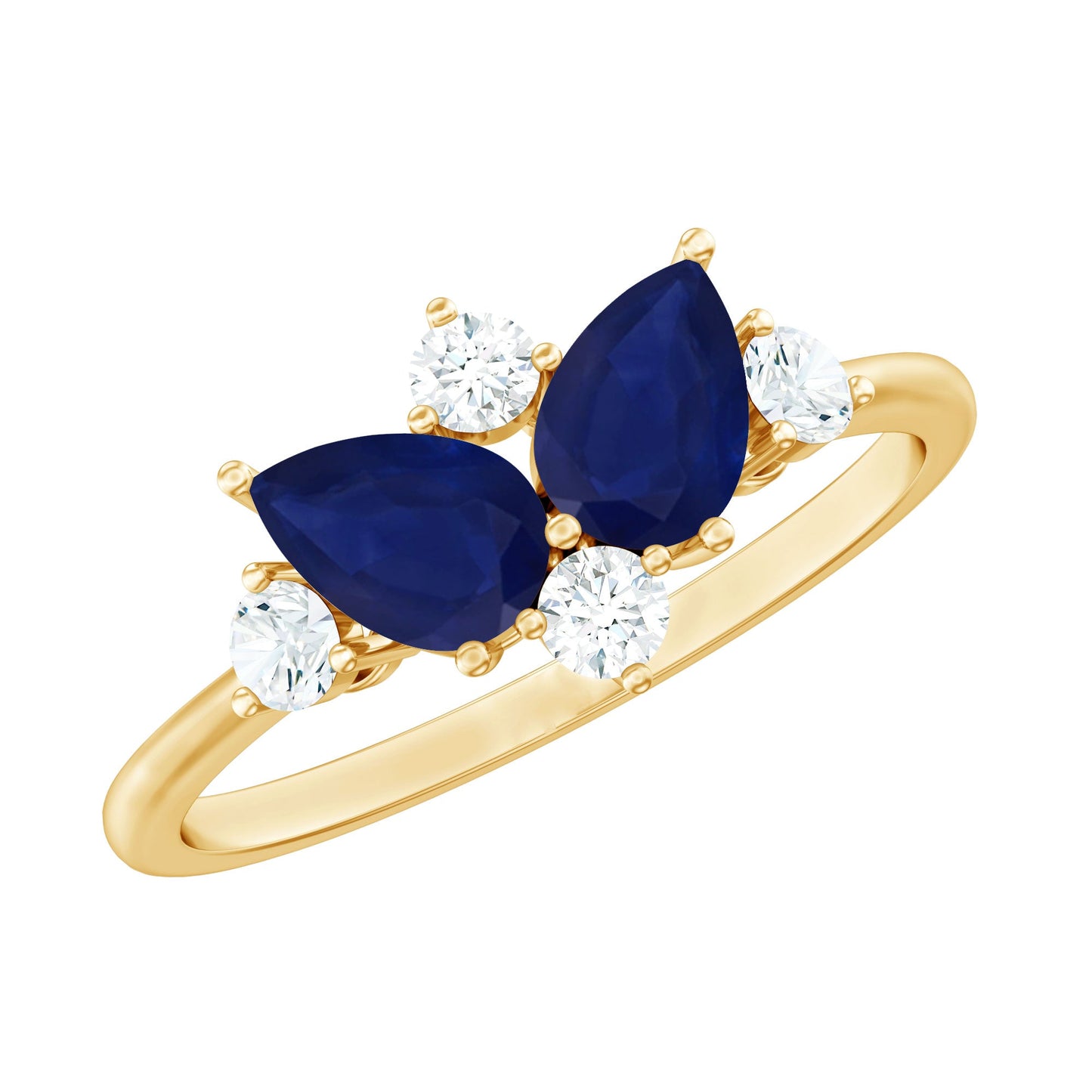 Pear Shape Blue Sapphire and Diamond Cluster Promise Ring