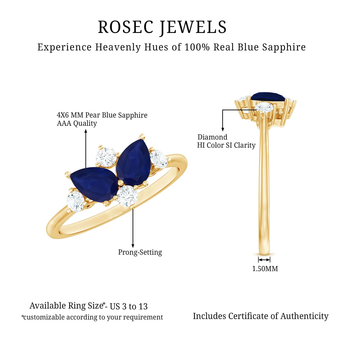 Pear Shape Blue Sapphire and Diamond Cluster Promise Ring