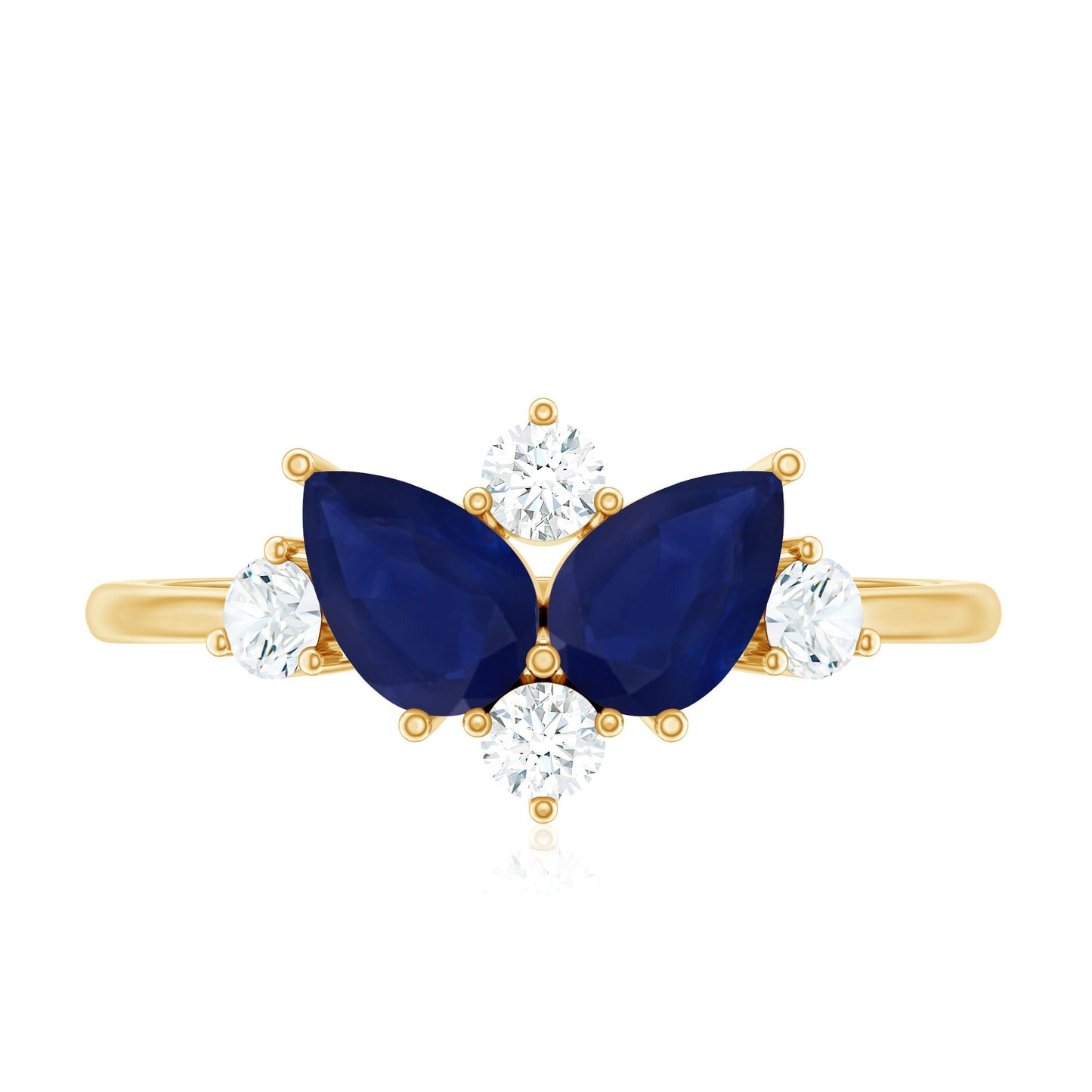 Pear Shape Blue Sapphire and Diamond Cluster Promise Ring