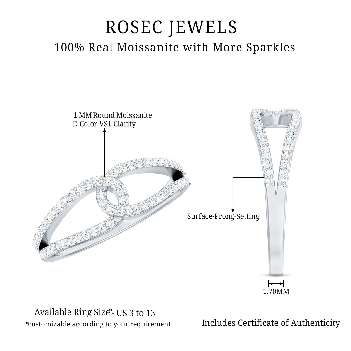 Certified Moissanite Infinity Promise Ring