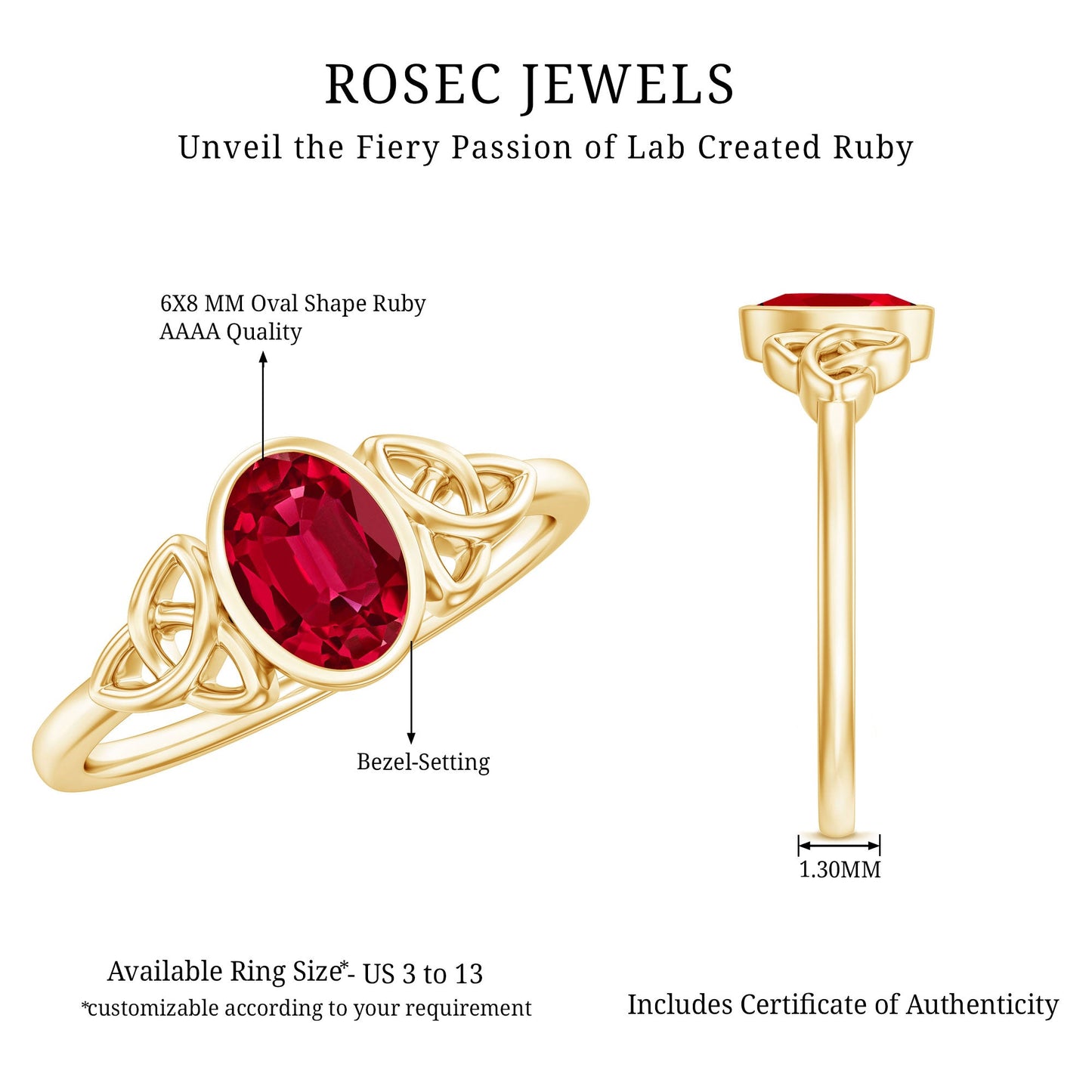 Oval Shape Lab Grown Ruby Solitaire Celtic Knot Ring