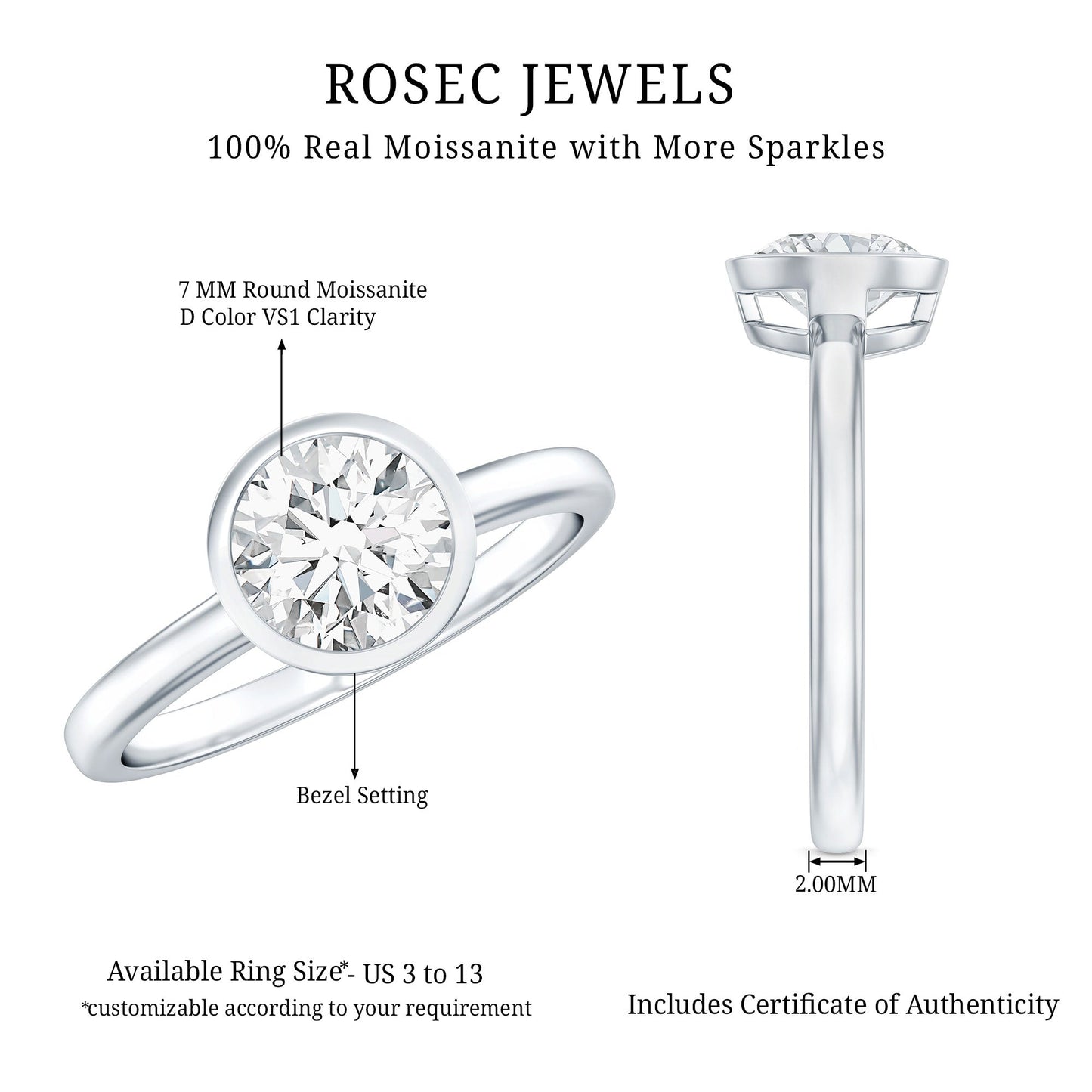 1.50 CT Moissanite Bezel Set Engagement Ring For Women