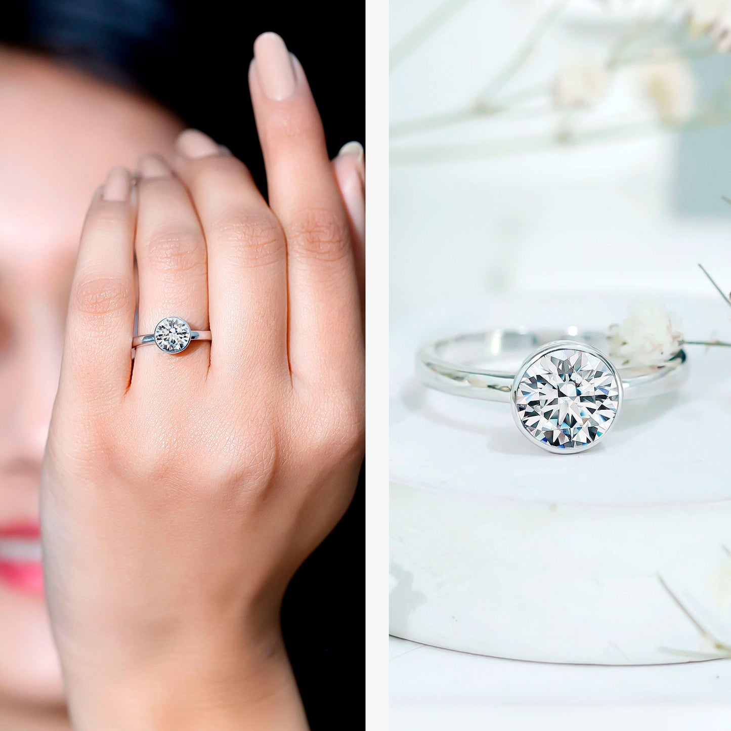 1.50 CT Moissanite Bezel Set Engagement Ring For Women