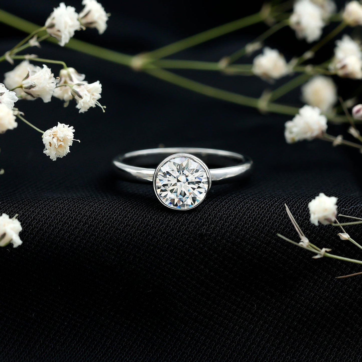1.50 CT Moissanite Bezel Set Engagement Ring For Women