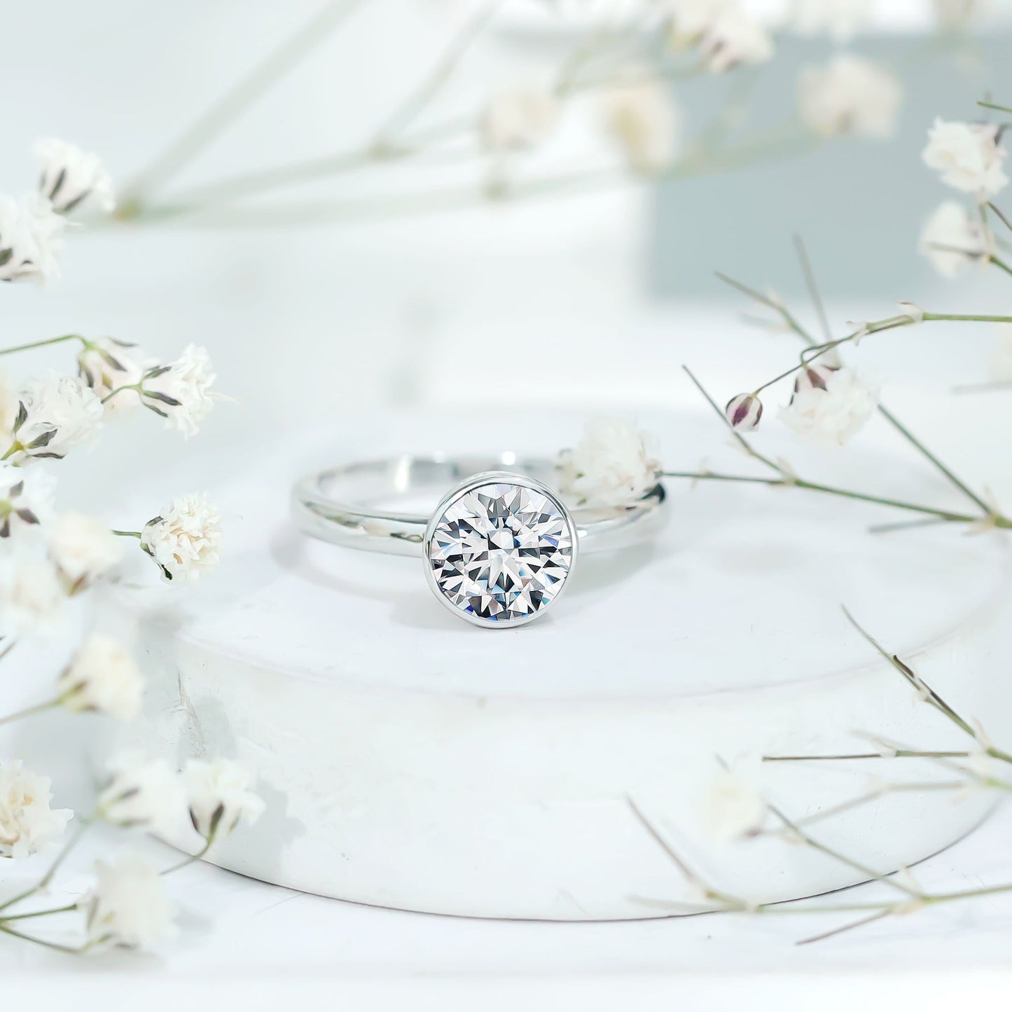 1.50 CT Moissanite Bezel Set Engagement Ring For Women