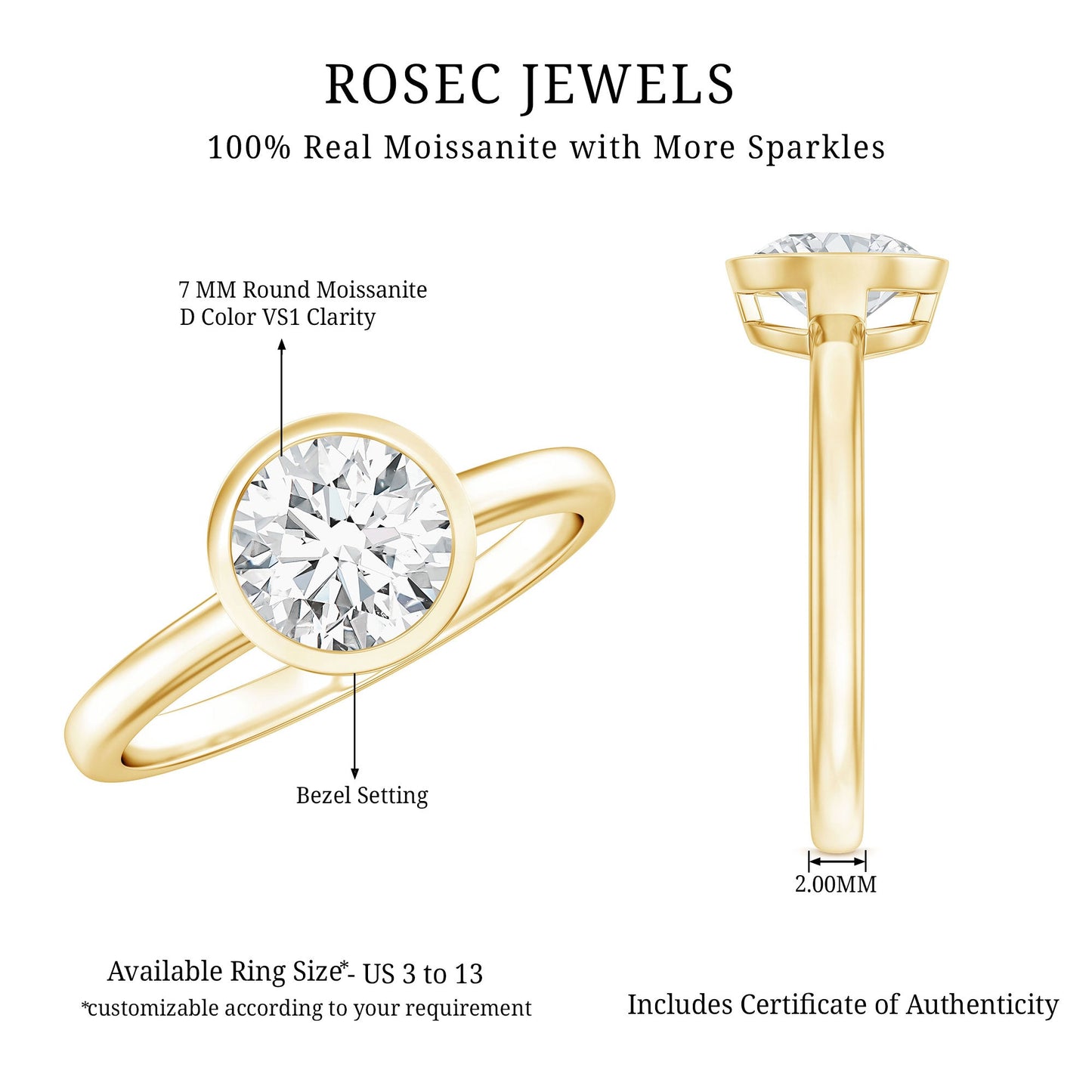 1.50 CT Moissanite Bezel Set Engagement Ring For Women