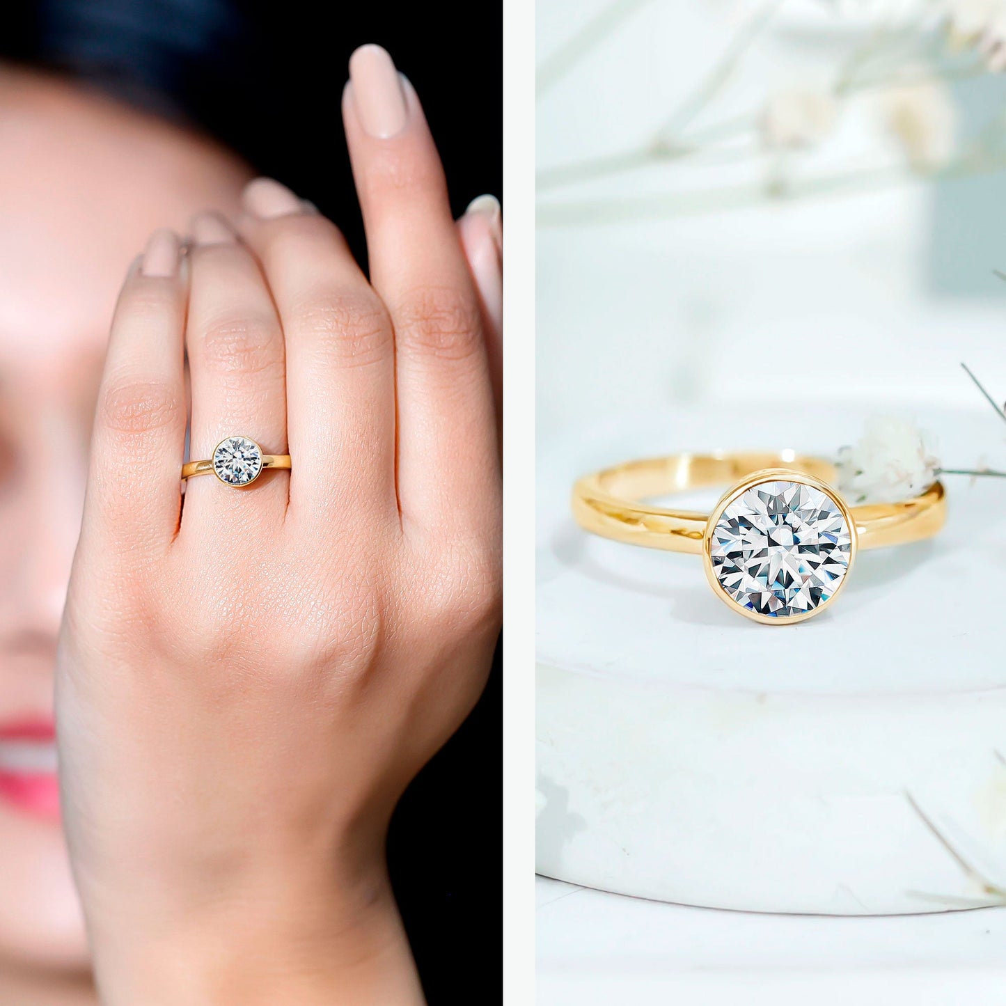 1.50 CT Moissanite Bezel Set Engagement Ring For Women