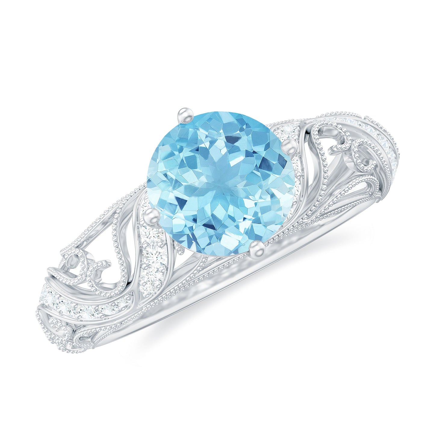 1 CT Vintage Style Aquamarine and Diamond Engagement Ring