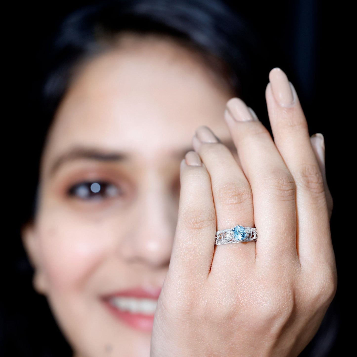 1 CT Vintage Style Aquamarine and Diamond Engagement Ring