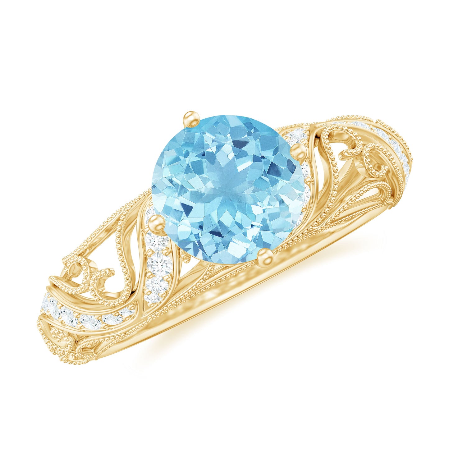 1 CT Vintage Style Aquamarine and Diamond Engagement Ring