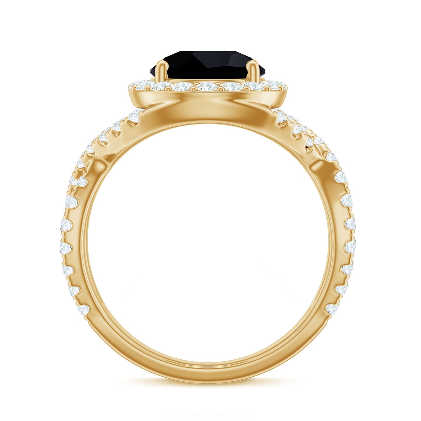 Certified 8 MM Black Onyx Crossover Engagement Ring with Moissanite Halo