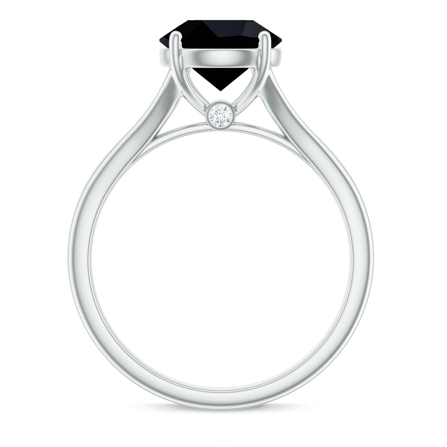 Real 8mm Black Onyx Solitaire Ring with Hidden Moissanite