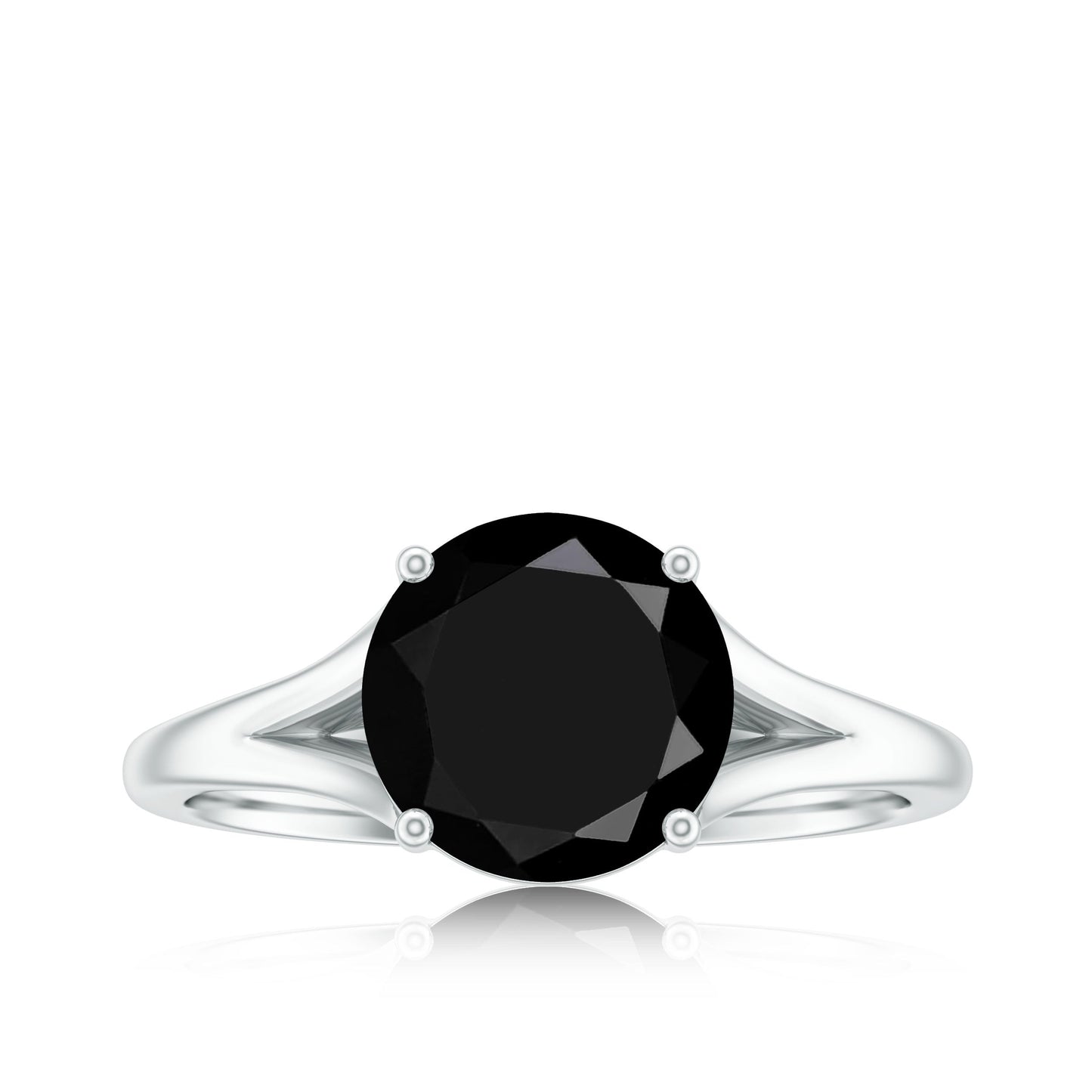 Real 8mm Black Onyx Solitaire Ring with Hidden Moissanite