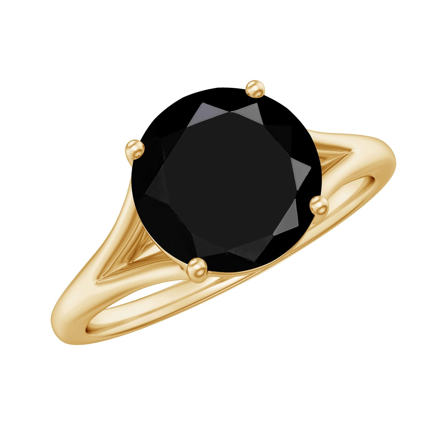 Real 8mm Black Onyx Solitaire Ring with Hidden Moissanite