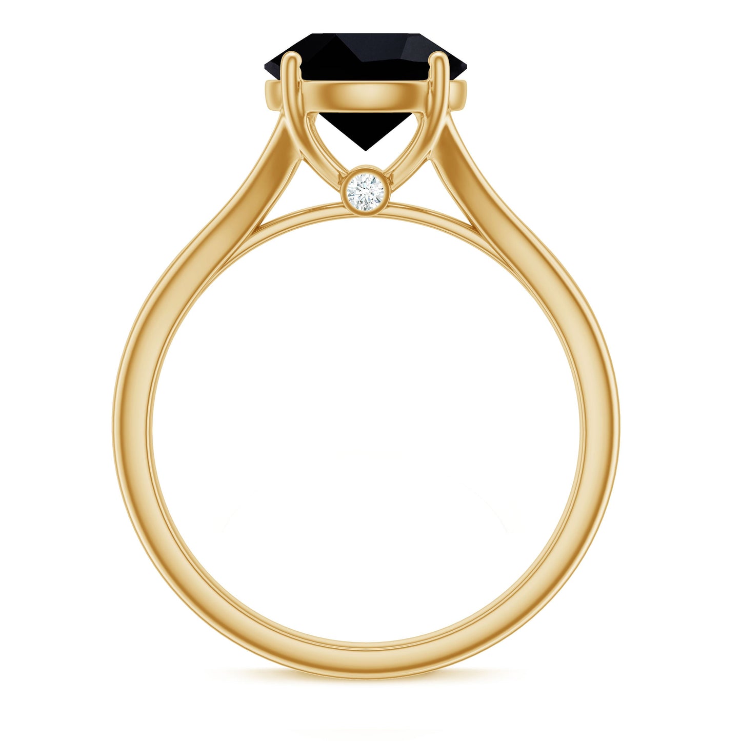 Real 8mm Black Onyx Solitaire Ring with Hidden Moissanite