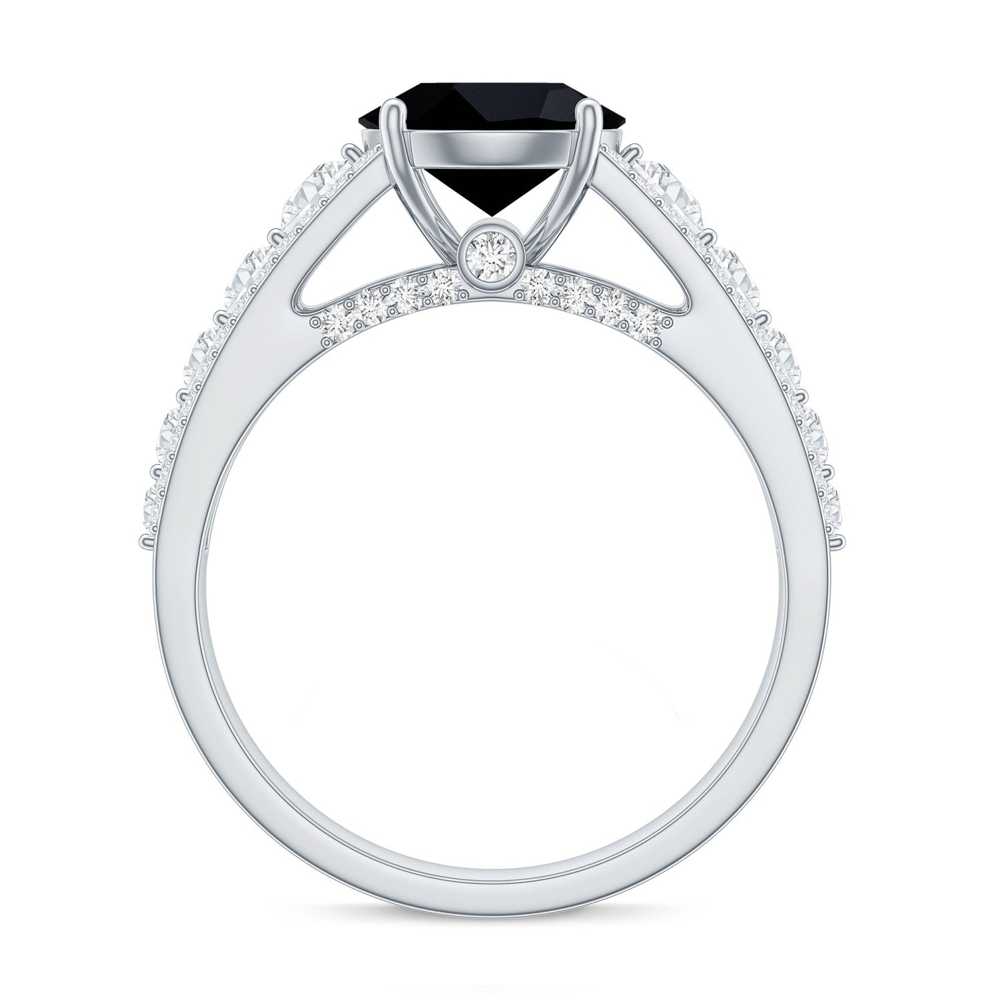 8mm Round Black Onyx Statement Engagement Ring with Moissanite Side Stones