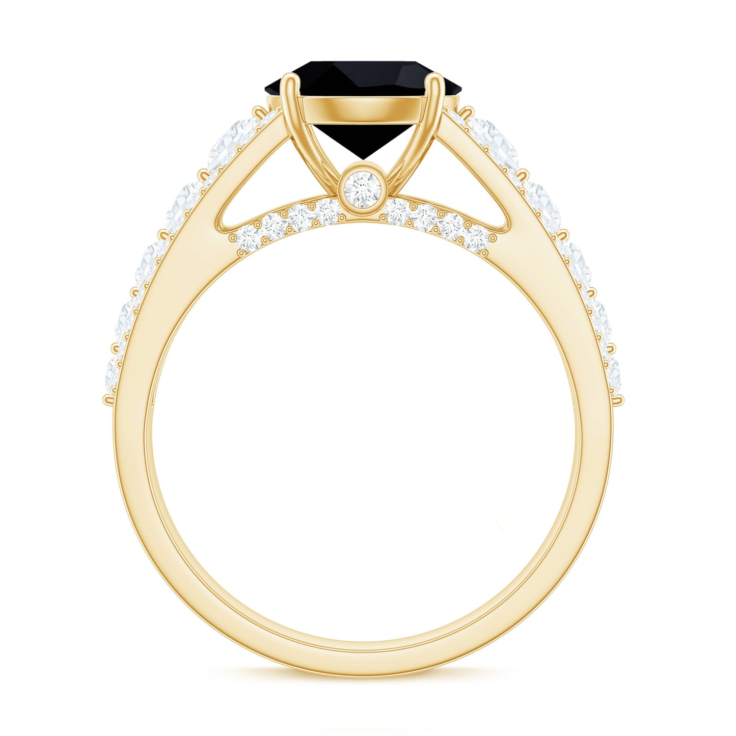 8mm Round Black Onyx Statement Engagement Ring with Moissanite Side Stones