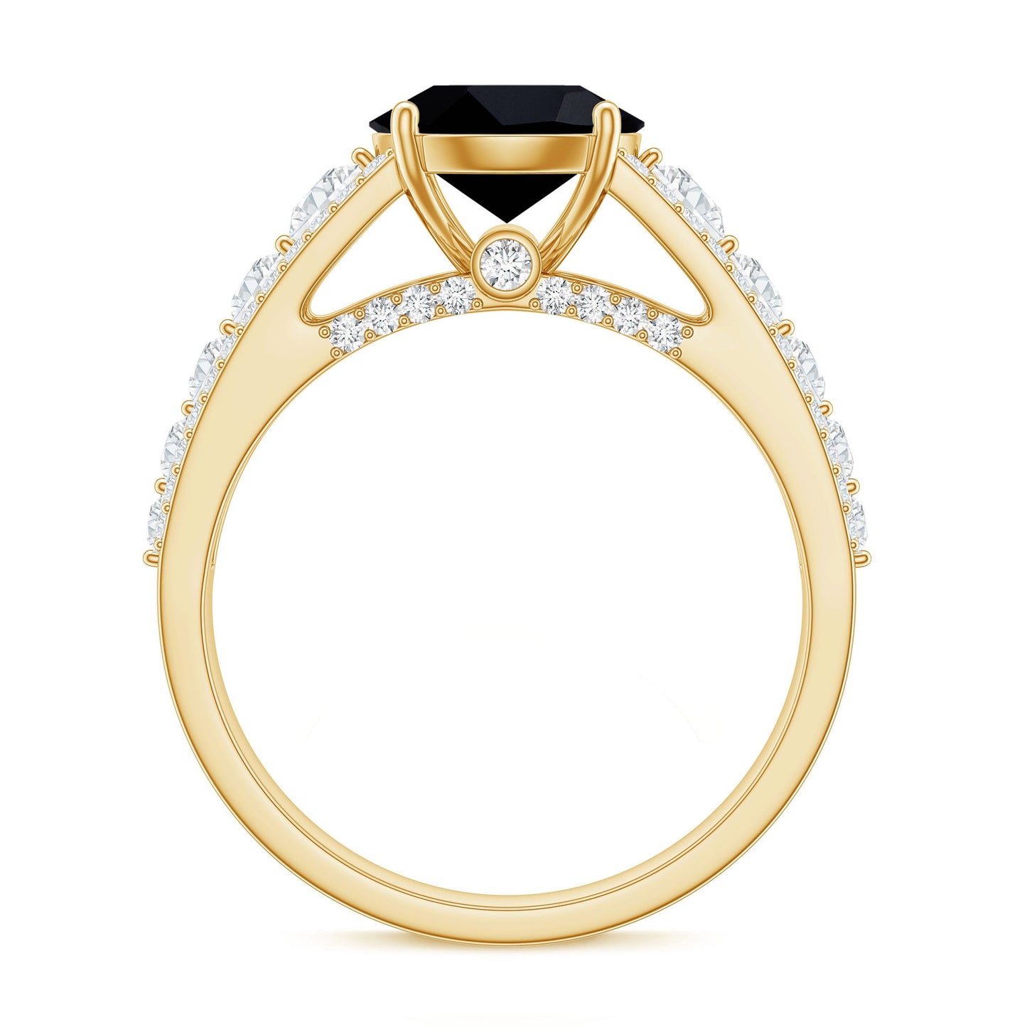 8mm Round Black Onyx Statement Engagement Ring with Moissanite Side Stones