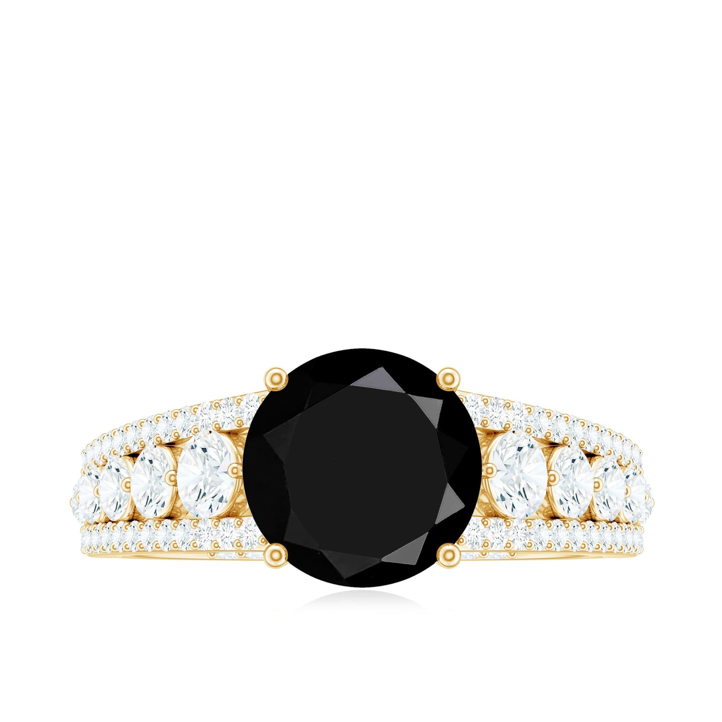 8mm Round Black Onyx Statement Engagement Ring with Moissanite Side Stones