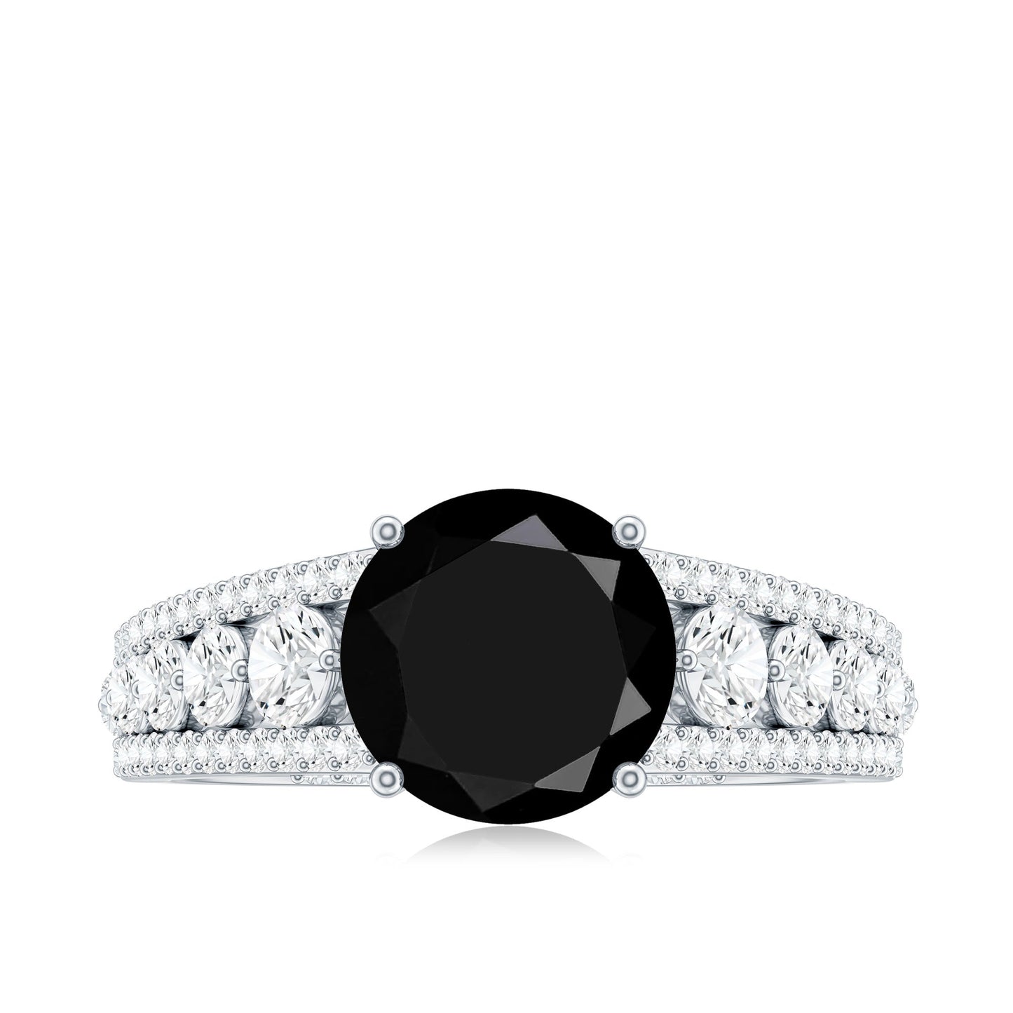 Real 2.5 Carat Black Spinel Engagement Ring with Moissanite Side Stones