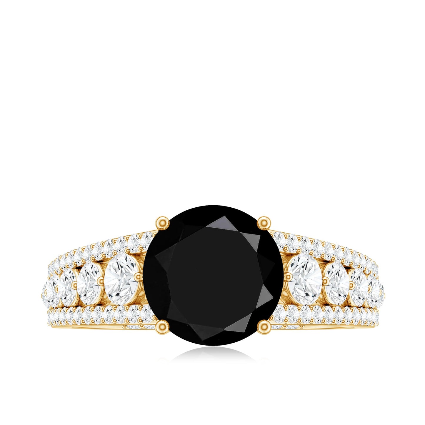 Real 2.5 Carat Black Spinel Engagement Ring with Moissanite Side Stones