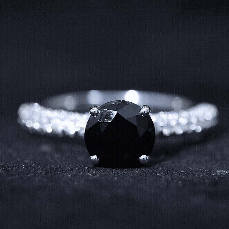 Solitaire 8MM Black Onyx Engagement Ring with Moissanite