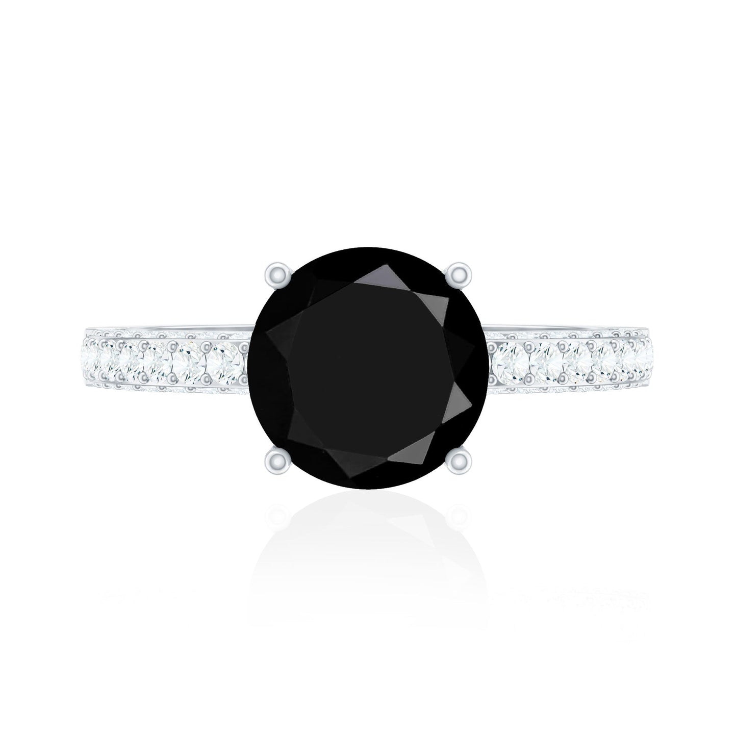 Solitaire 8MM Black Onyx Engagement Ring with Moissanite