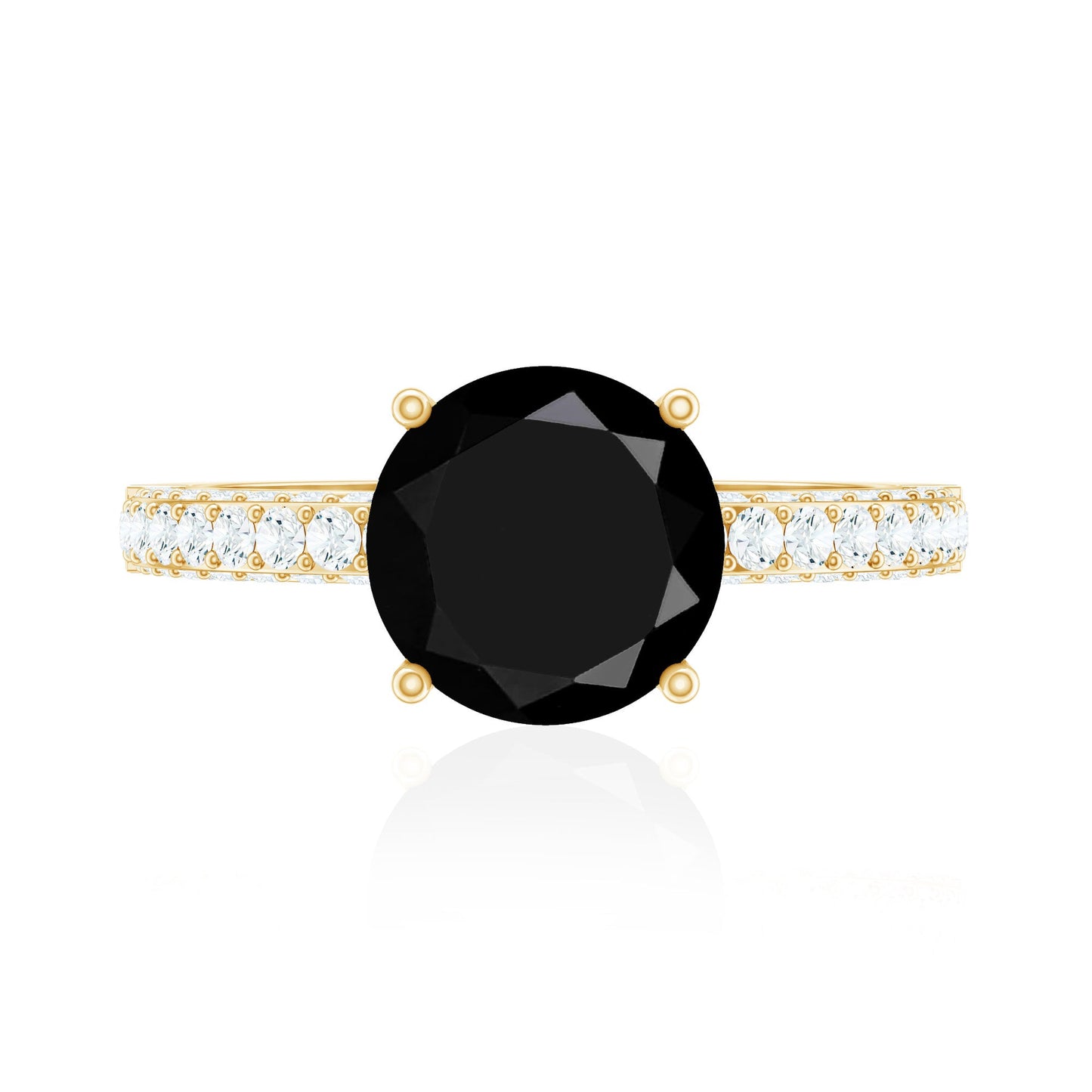 Solitaire 8MM Black Onyx Engagement Ring with Moissanite