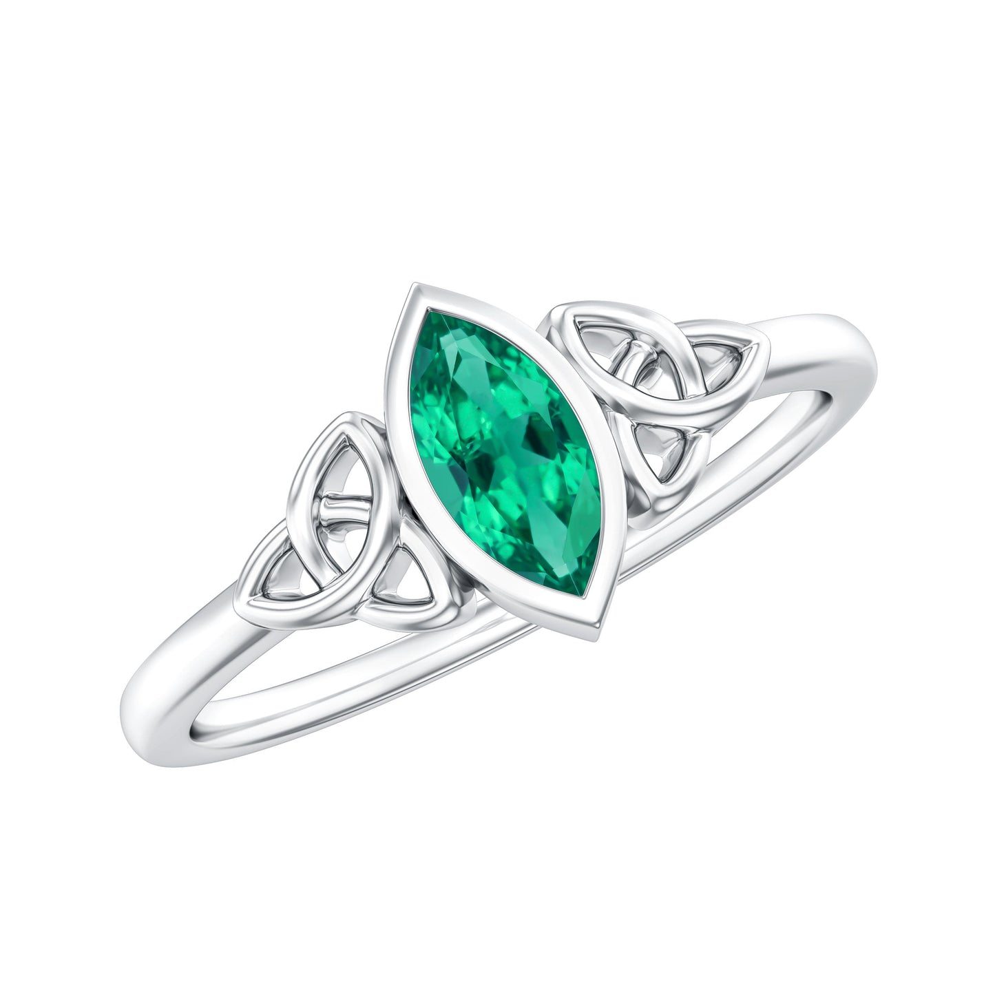 Bezel Set Lab Grown Emerald Celtic Knot Promise Ring