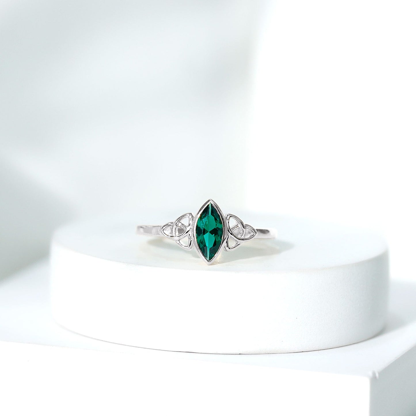 Bezel Set Lab Grown Emerald Celtic Knot Promise Ring