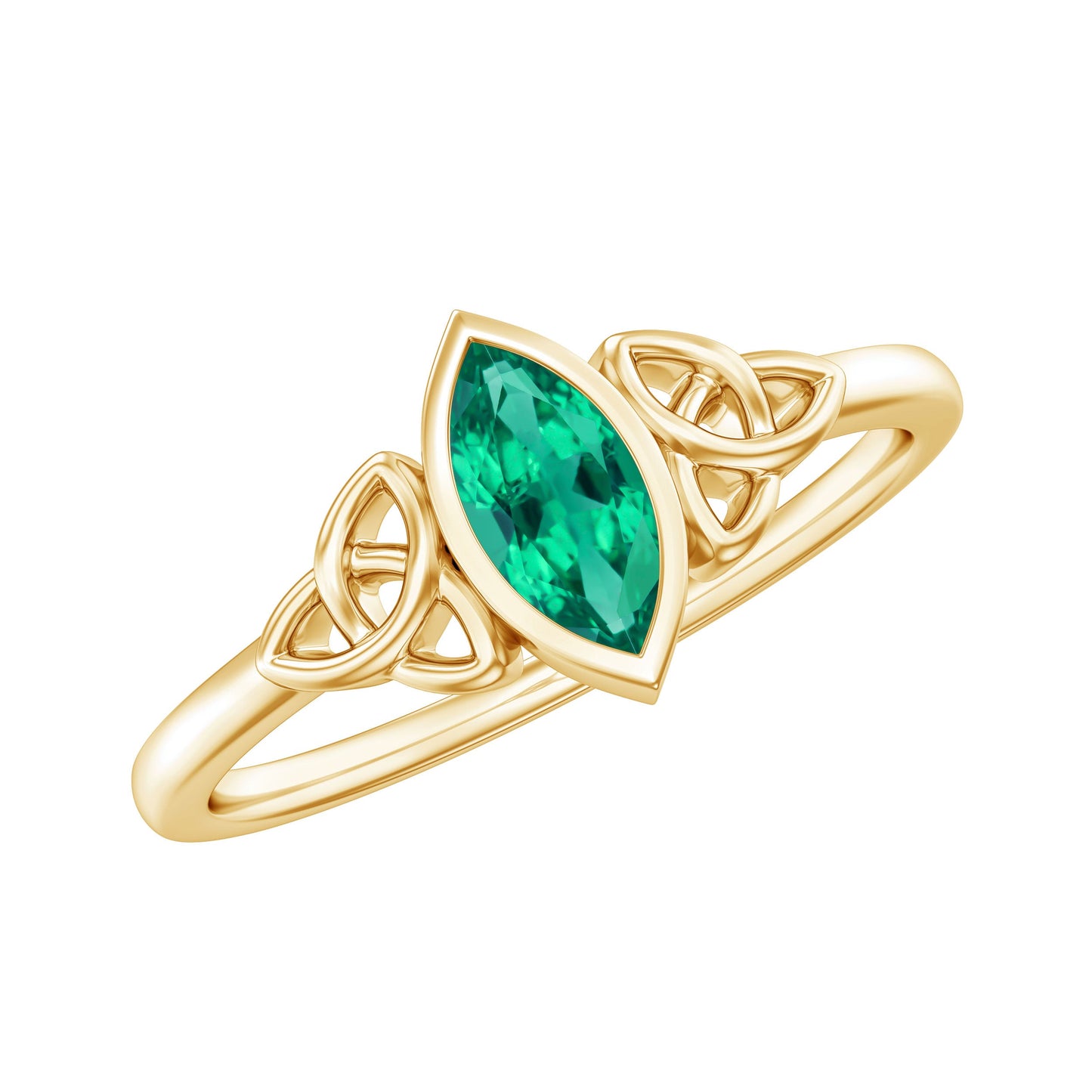 Bezel Set Lab Grown Emerald Celtic Knot Promise Ring