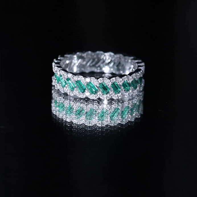 Braided Lab Grown Emerald Wedding Band with Moissanite