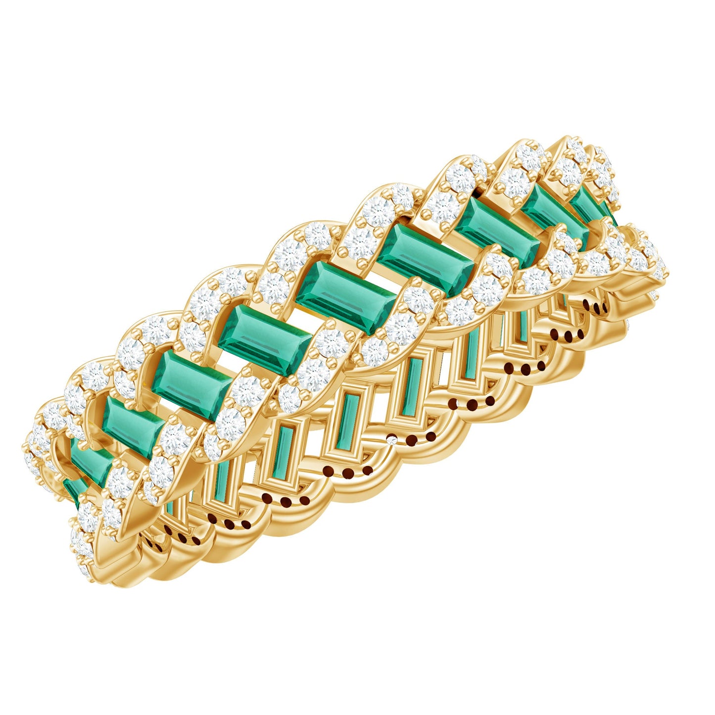 Braided Lab Grown Emerald Wedding Band with Moissanite