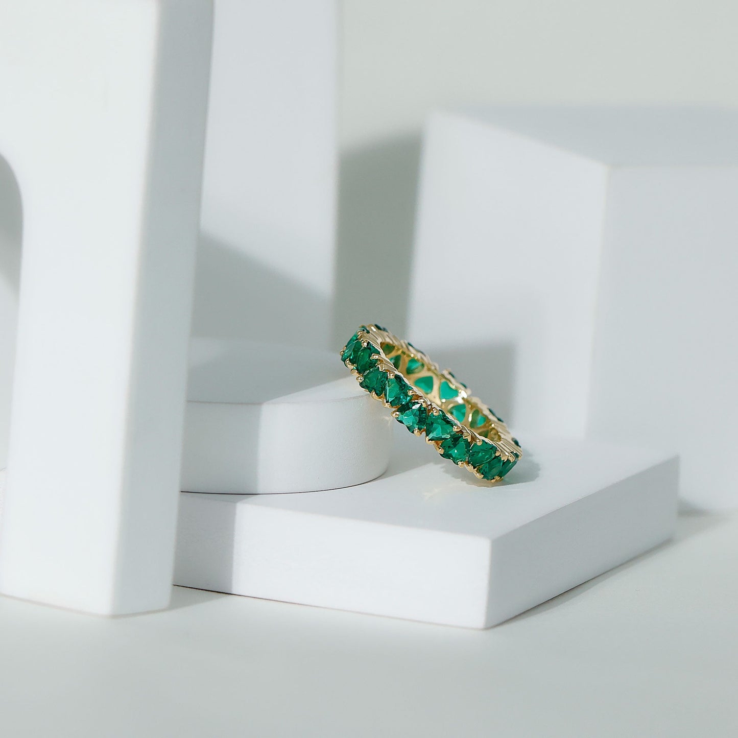 Certified Lab Created Emerald Heart Eternity Band Ring For Her