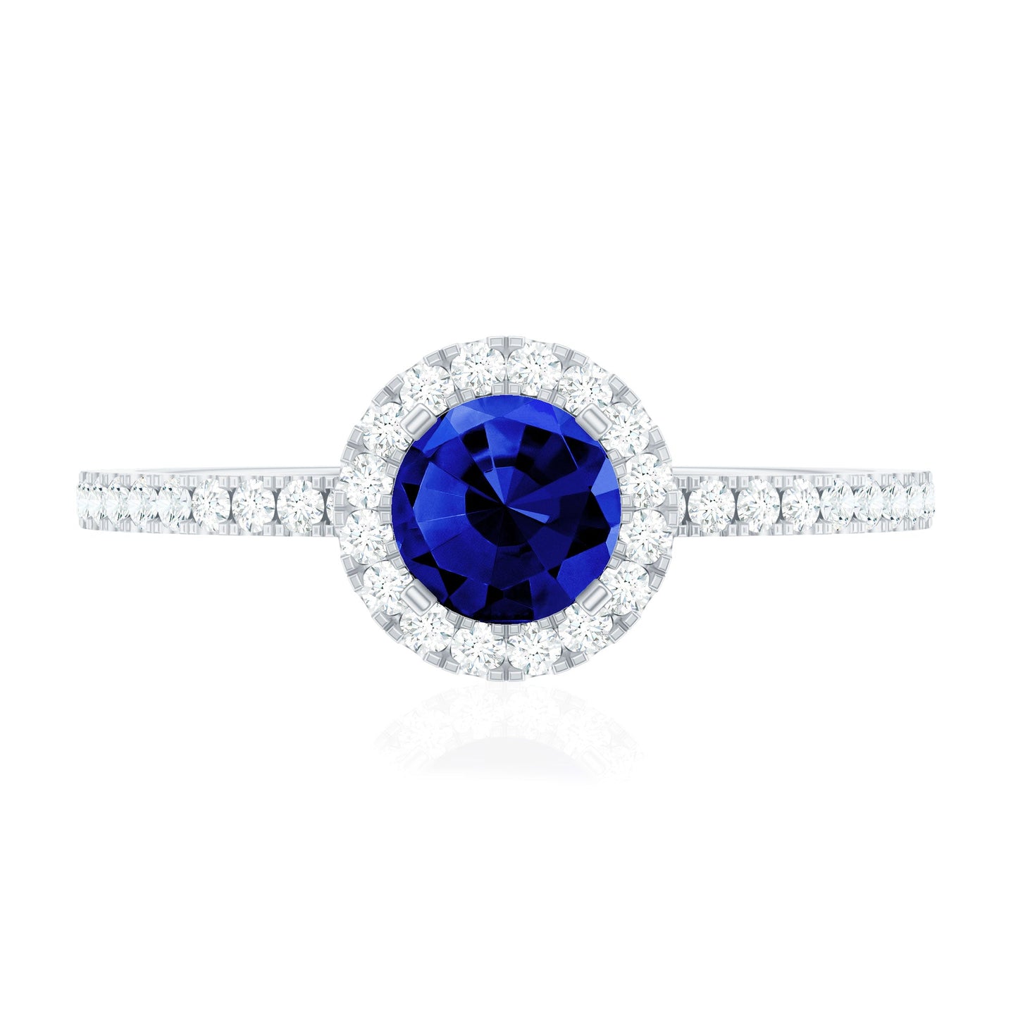 Certified 0.6 Carat Lab Grown Blue Sapphire Engagement Ring with Diamond Halo