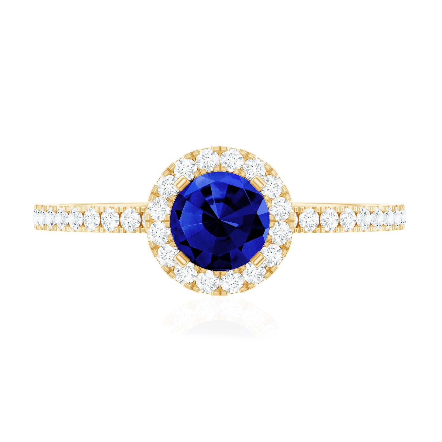 Certified 0.6 Carat Lab Grown Blue Sapphire Engagement Ring with Diamond Halo