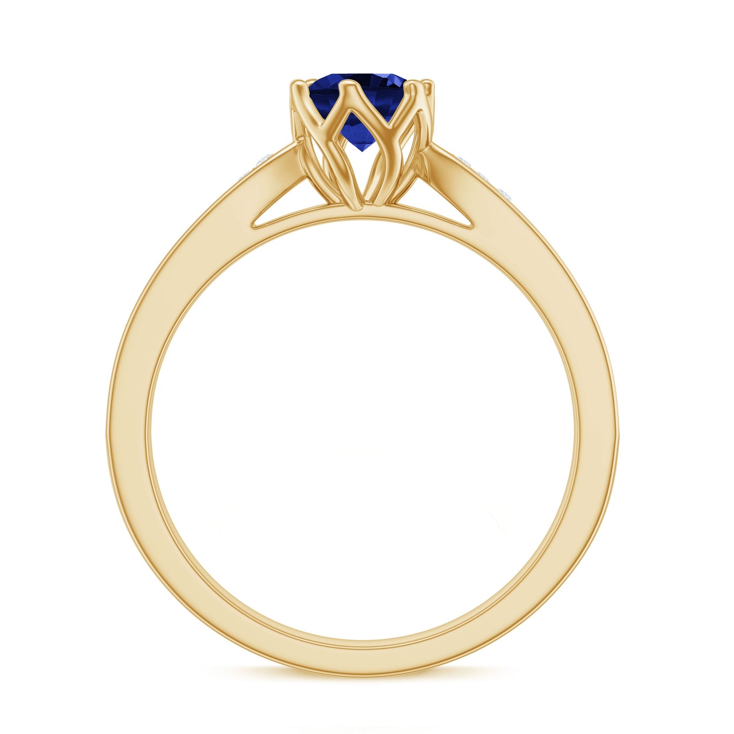 Certified Lab Created Blue Sapphire Minimal Engagement Ring with Diamond Side Stones