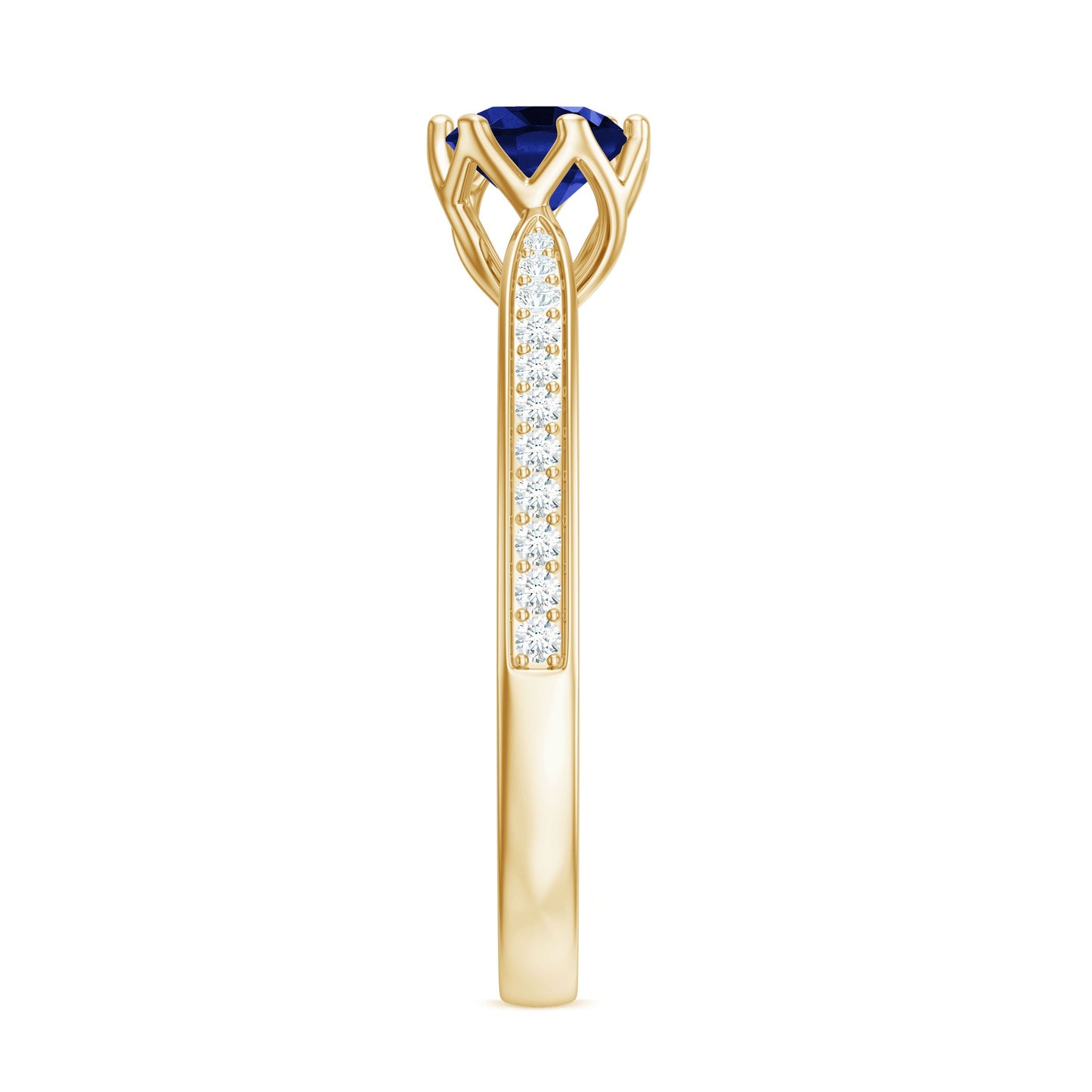 Certified Lab Created Blue Sapphire Minimal Engagement Ring with Diamond Side Stones
