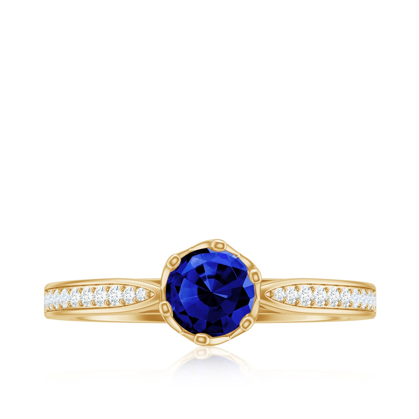Certified Lab Created Blue Sapphire Minimal Engagement Ring with Diamond Side Stones