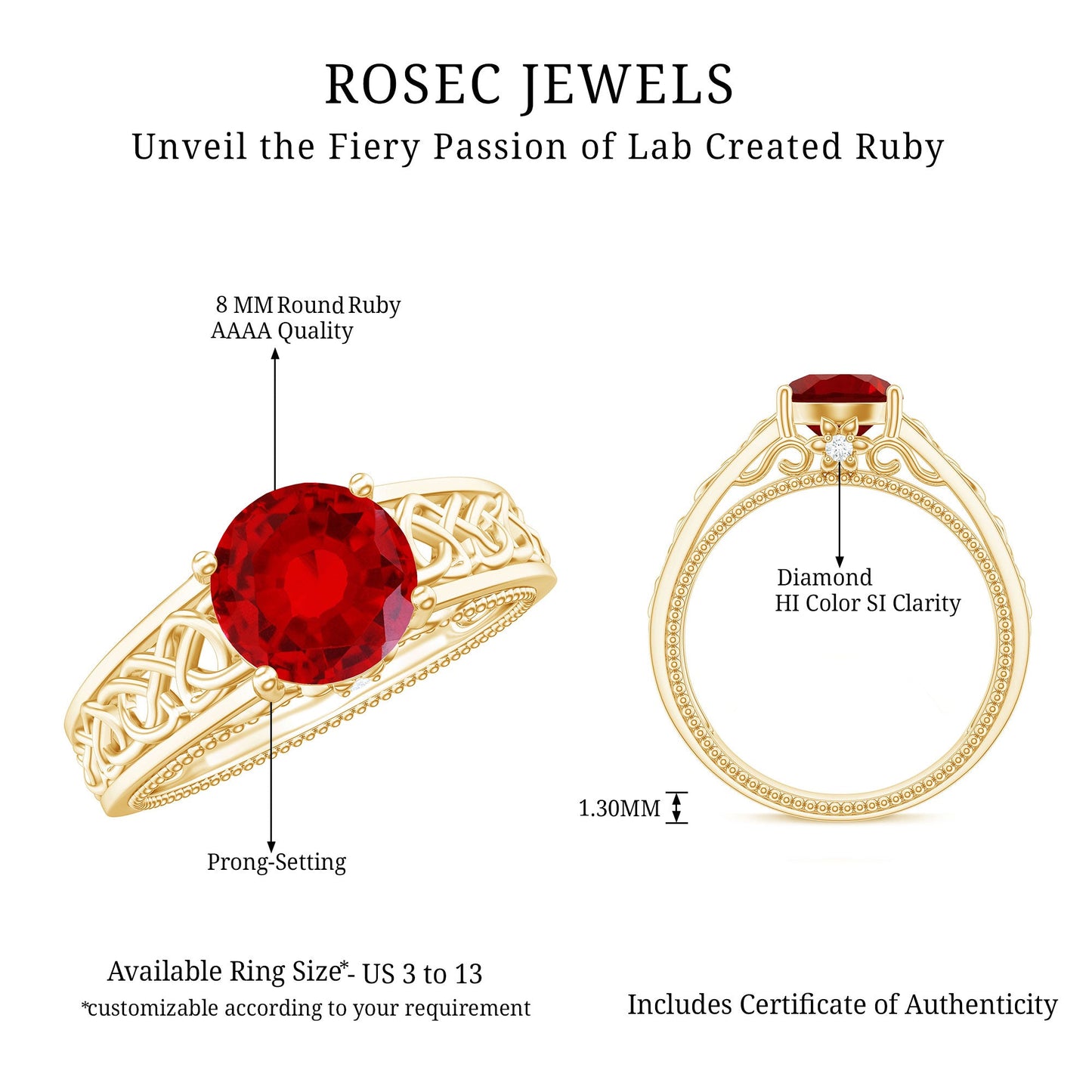 Vintage Style Created Ruby Celtic Knot Band Ring with Surprise Diamond