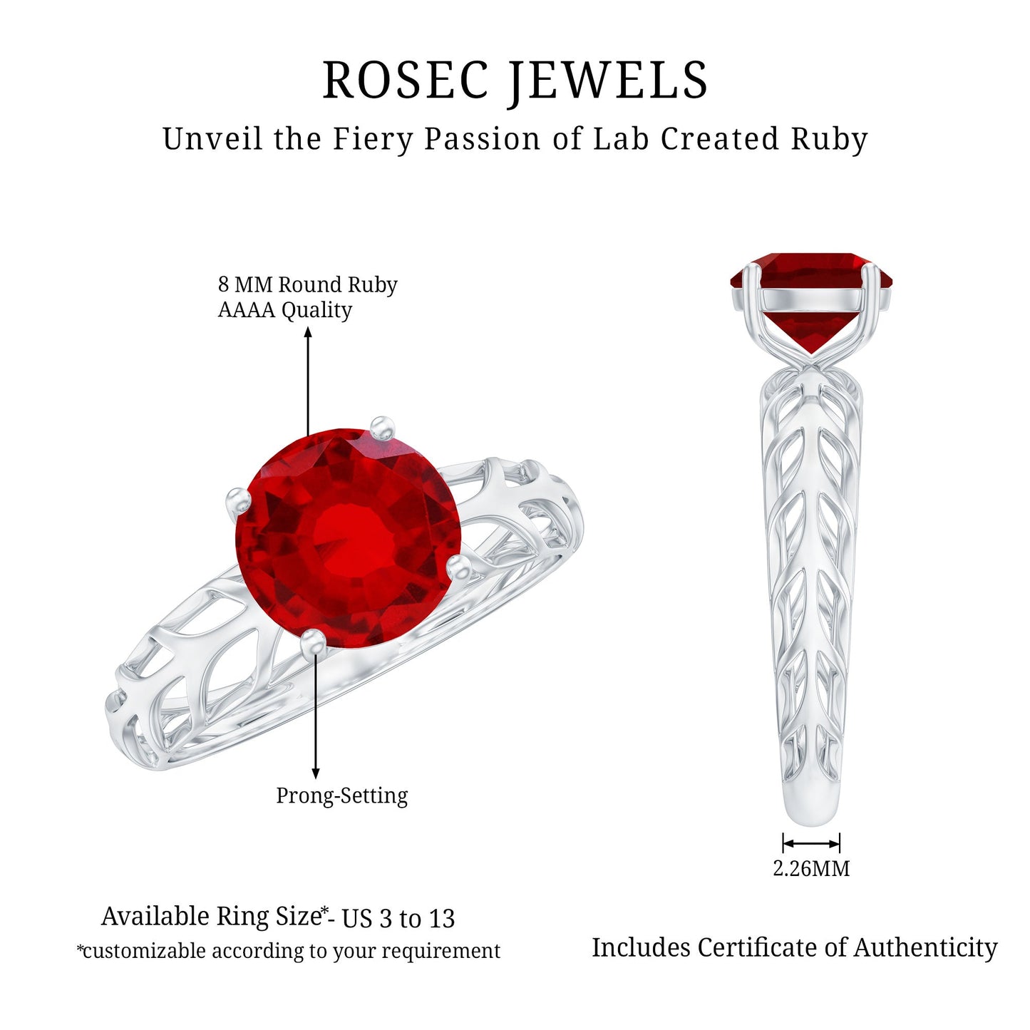 7 MM Lab Created Ruby Solitaire Gold Filigree Ring
