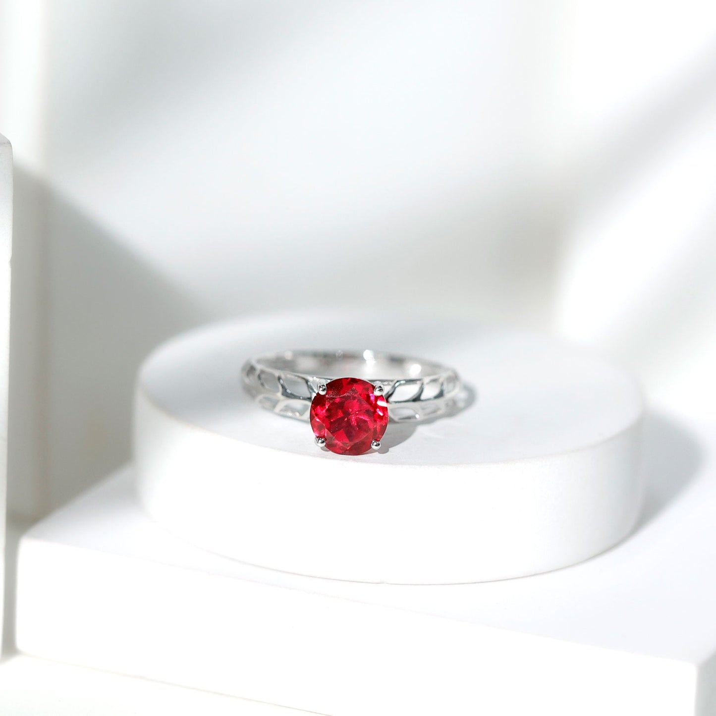 7 MM Lab Created Ruby Solitaire Gold Filigree Ring