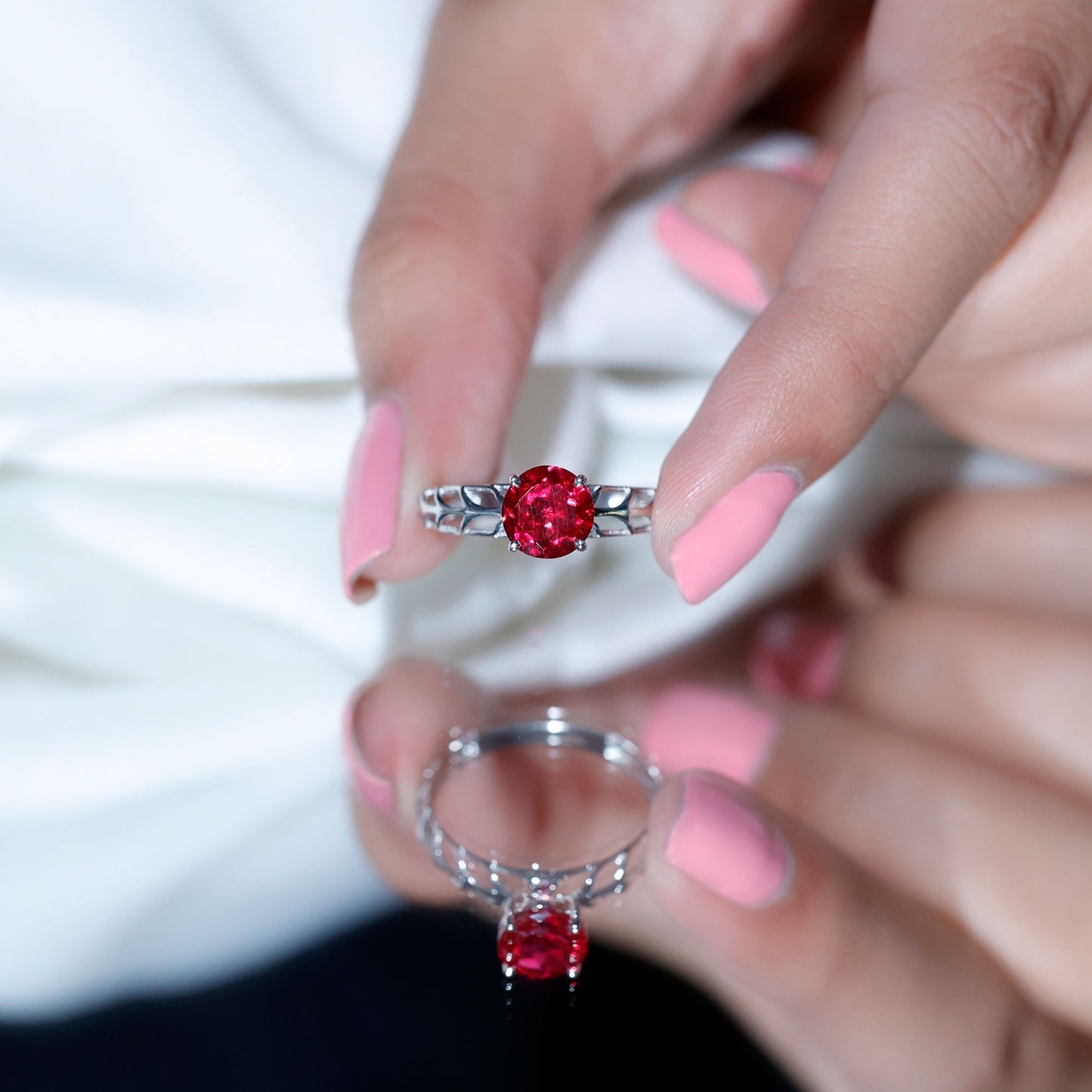 7 MM Lab Created Ruby Solitaire Gold Filigree Ring