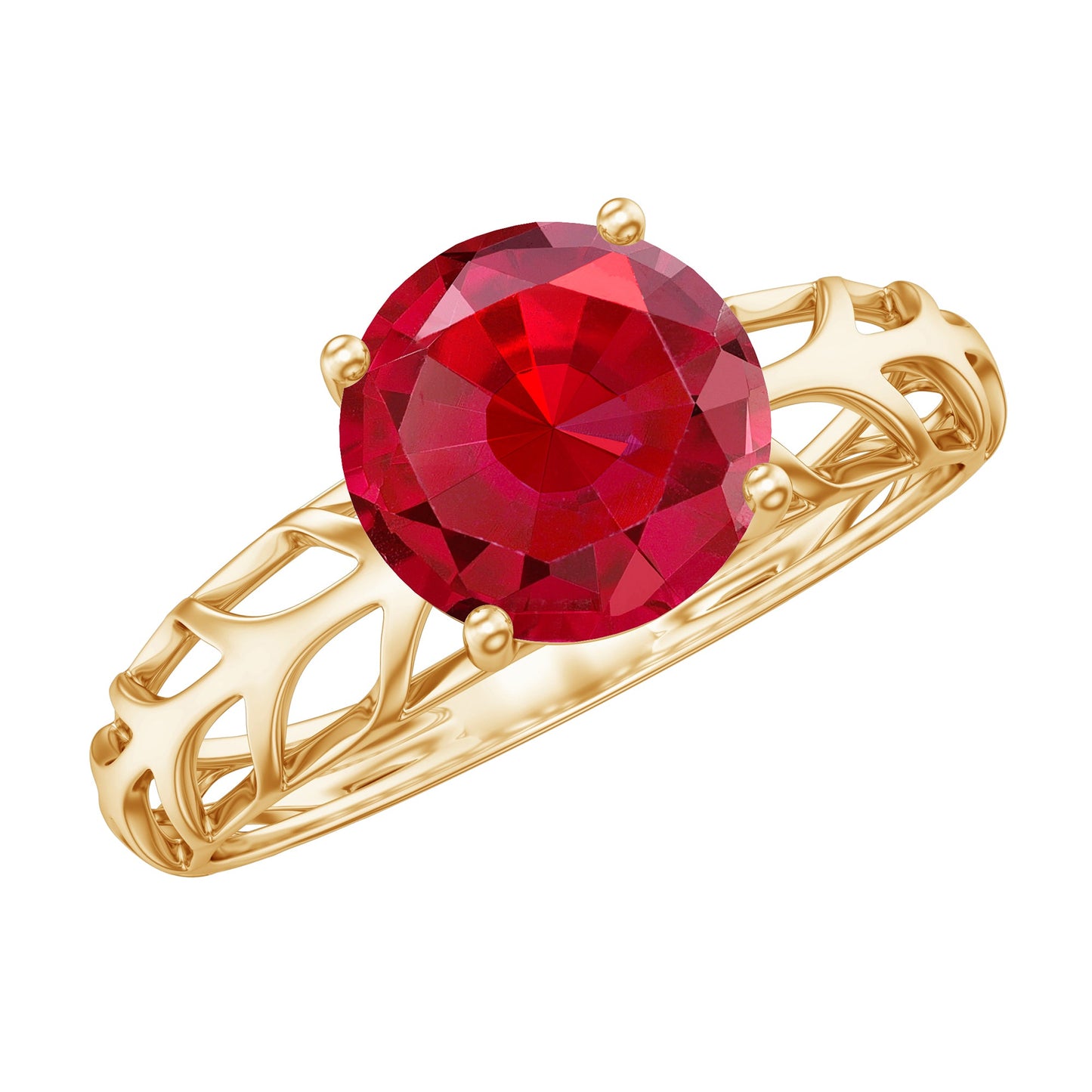 7 MM Lab Created Ruby Solitaire Gold Filigree Ring