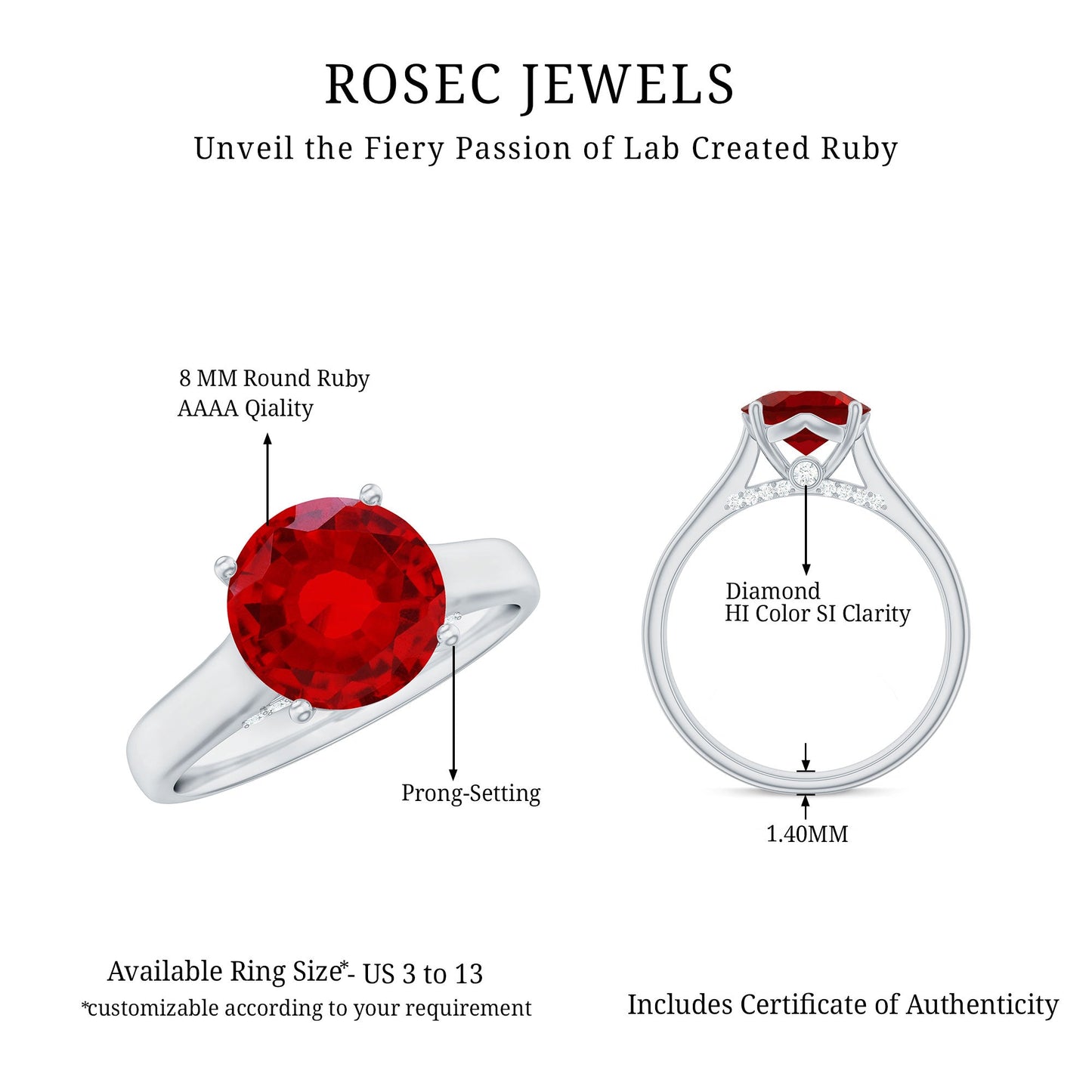 Solitaire 8 MM Lab Created Ruby Engagement Ring with Surprise Diamonds