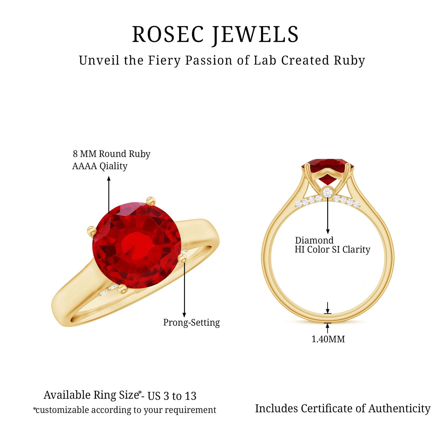 Solitaire 8 MM Lab Created Ruby Engagement Ring with Surprise Diamonds