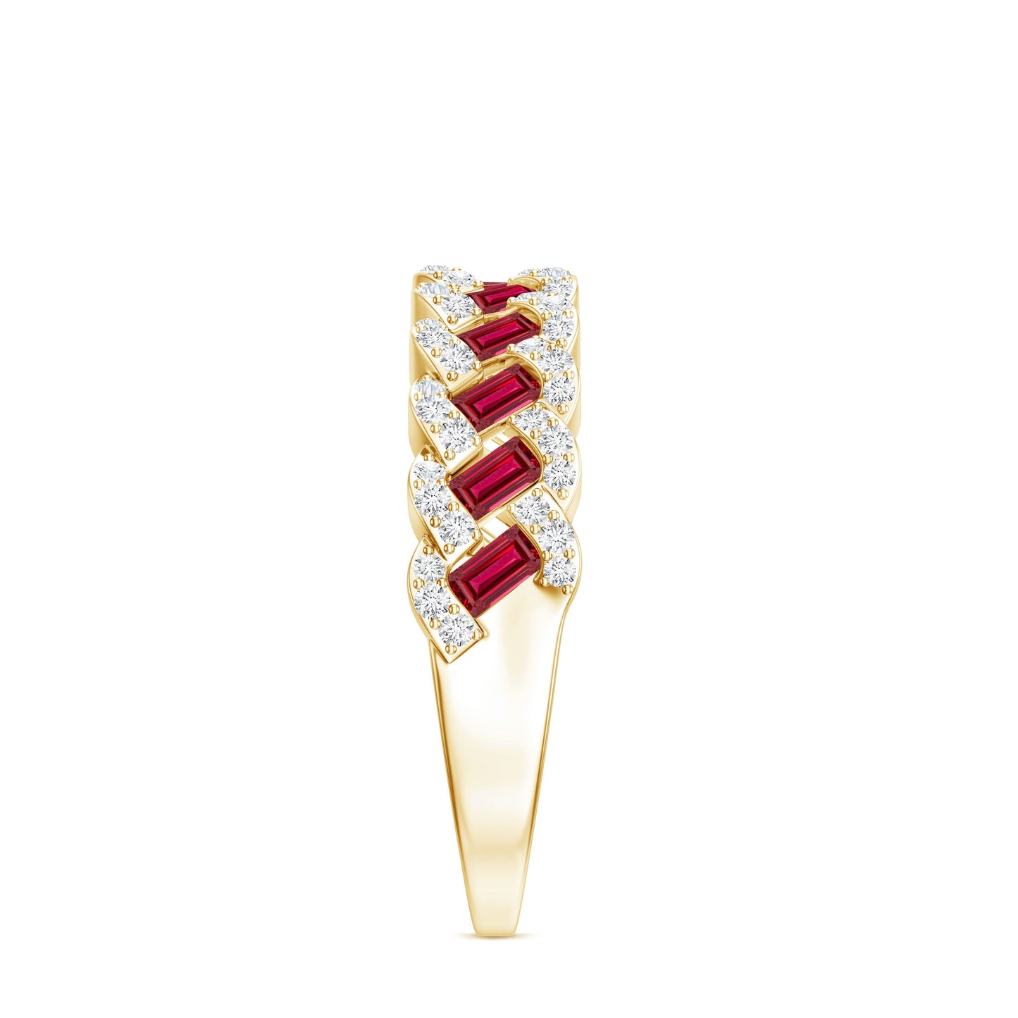 Baguette Created Ruby Braided Eternity Band Ring with Diamond