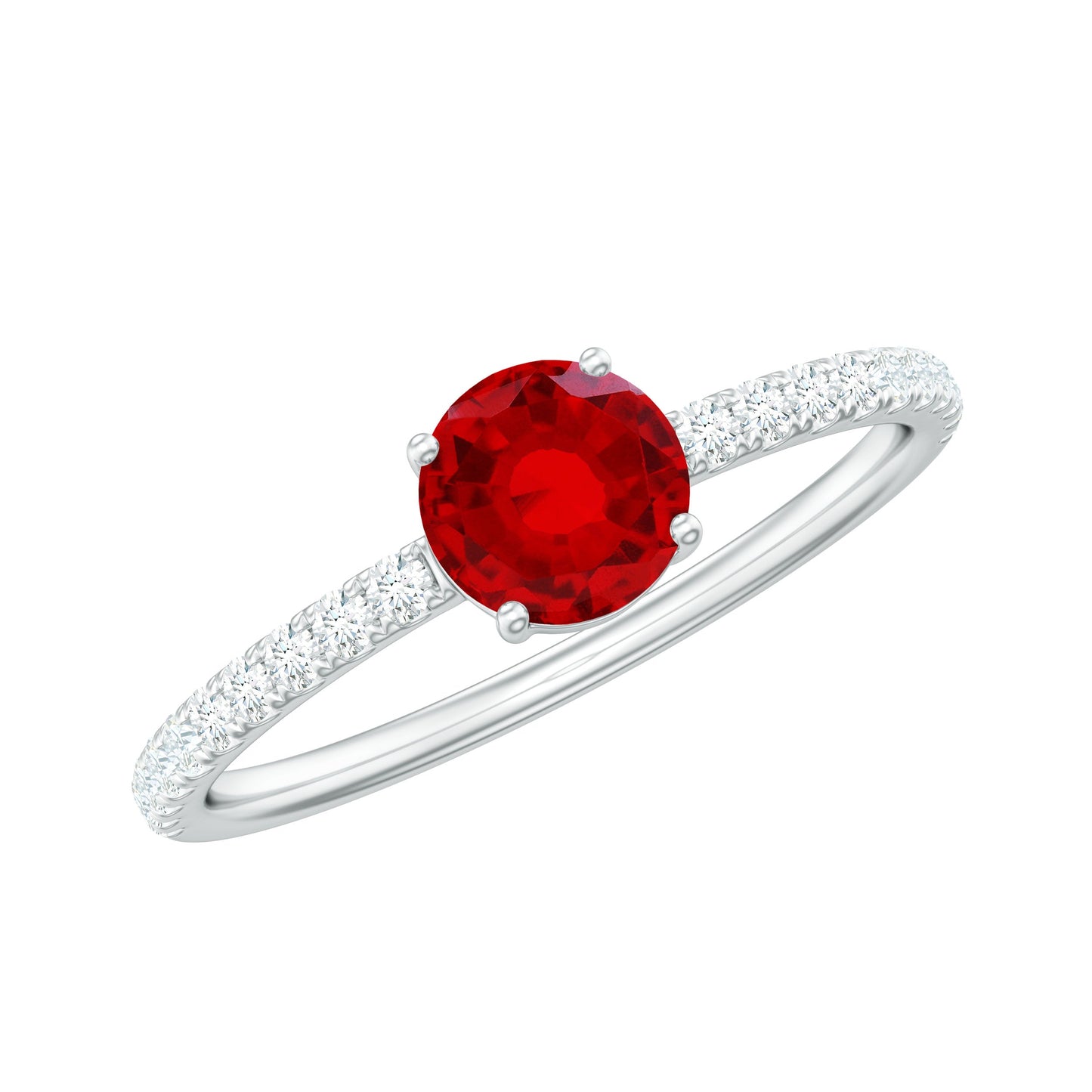 Round Lab Created Ruby Solitaire Promise Ring with Diamond