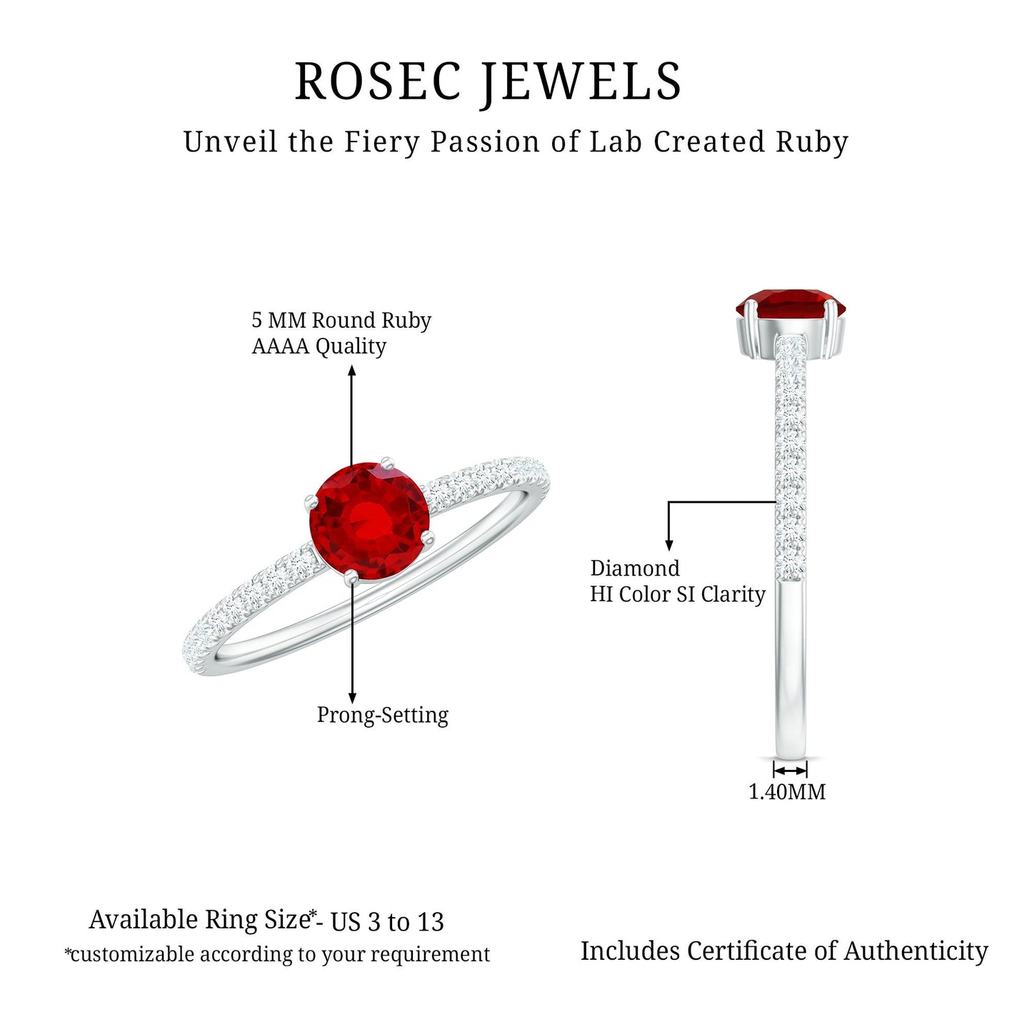 Round Lab Created Ruby Solitaire Promise Ring with Diamond