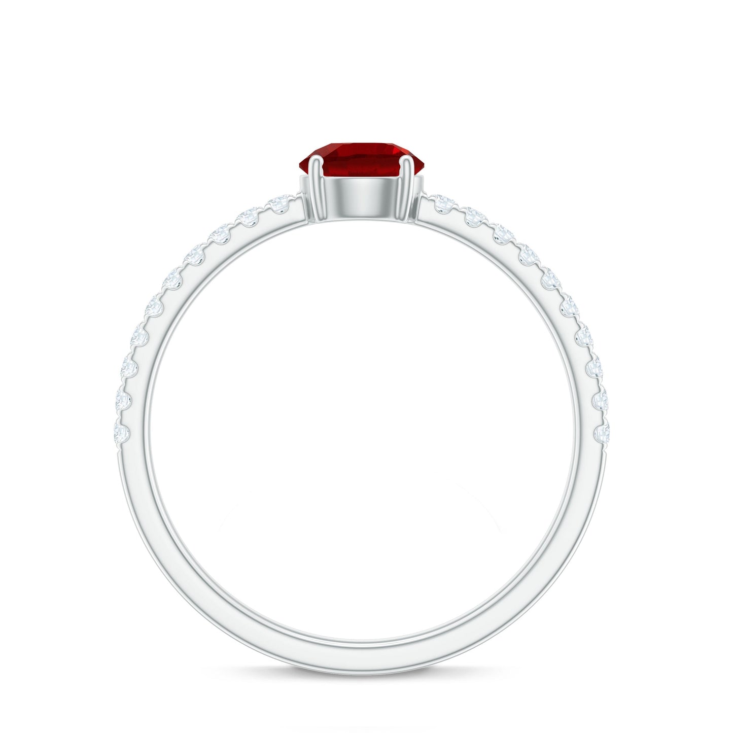 Round Lab Created Ruby Solitaire Promise Ring with Diamond
